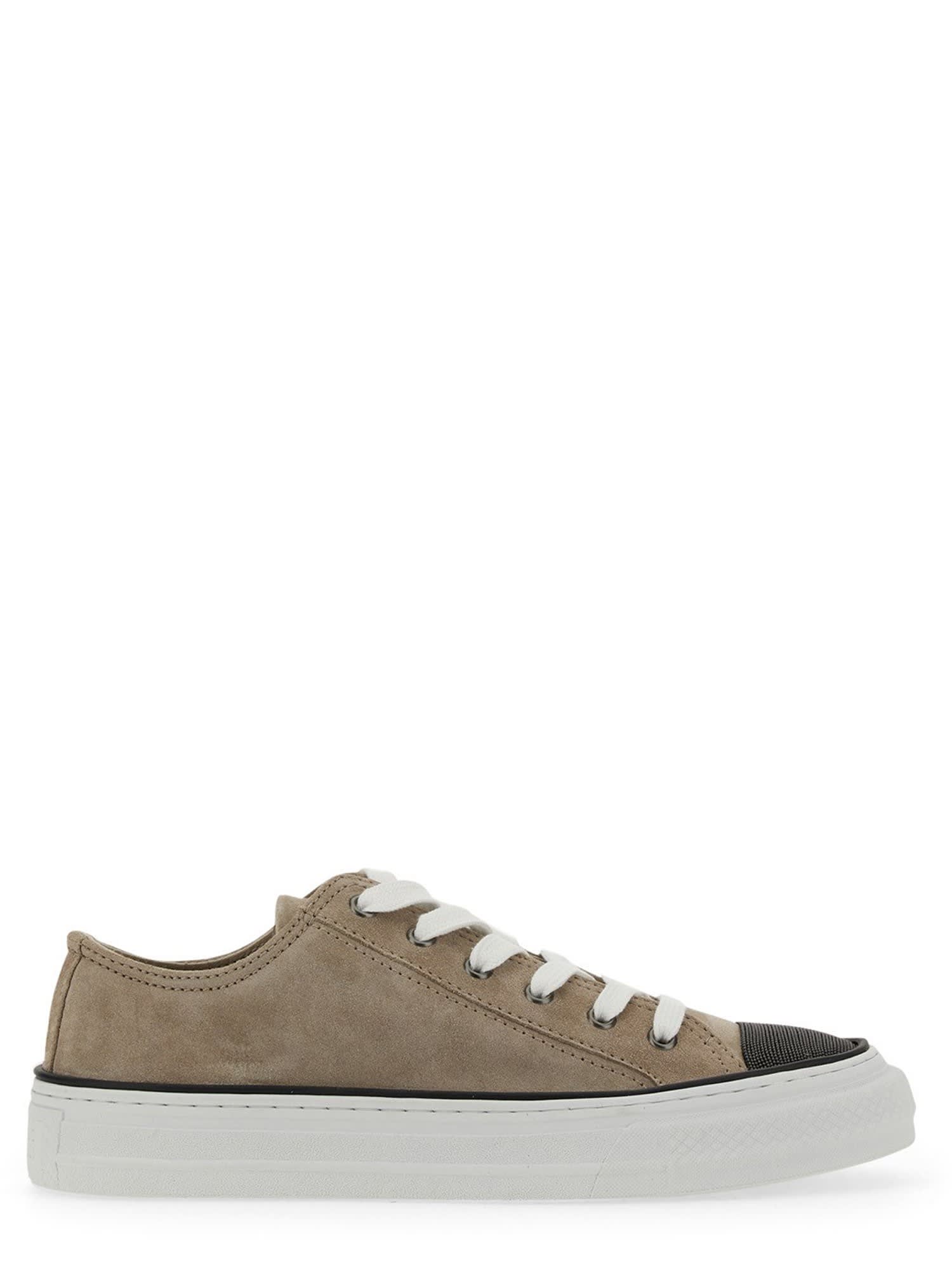 Shop Brunello Cucinelli Sneaker With Precious Toe In Walnut