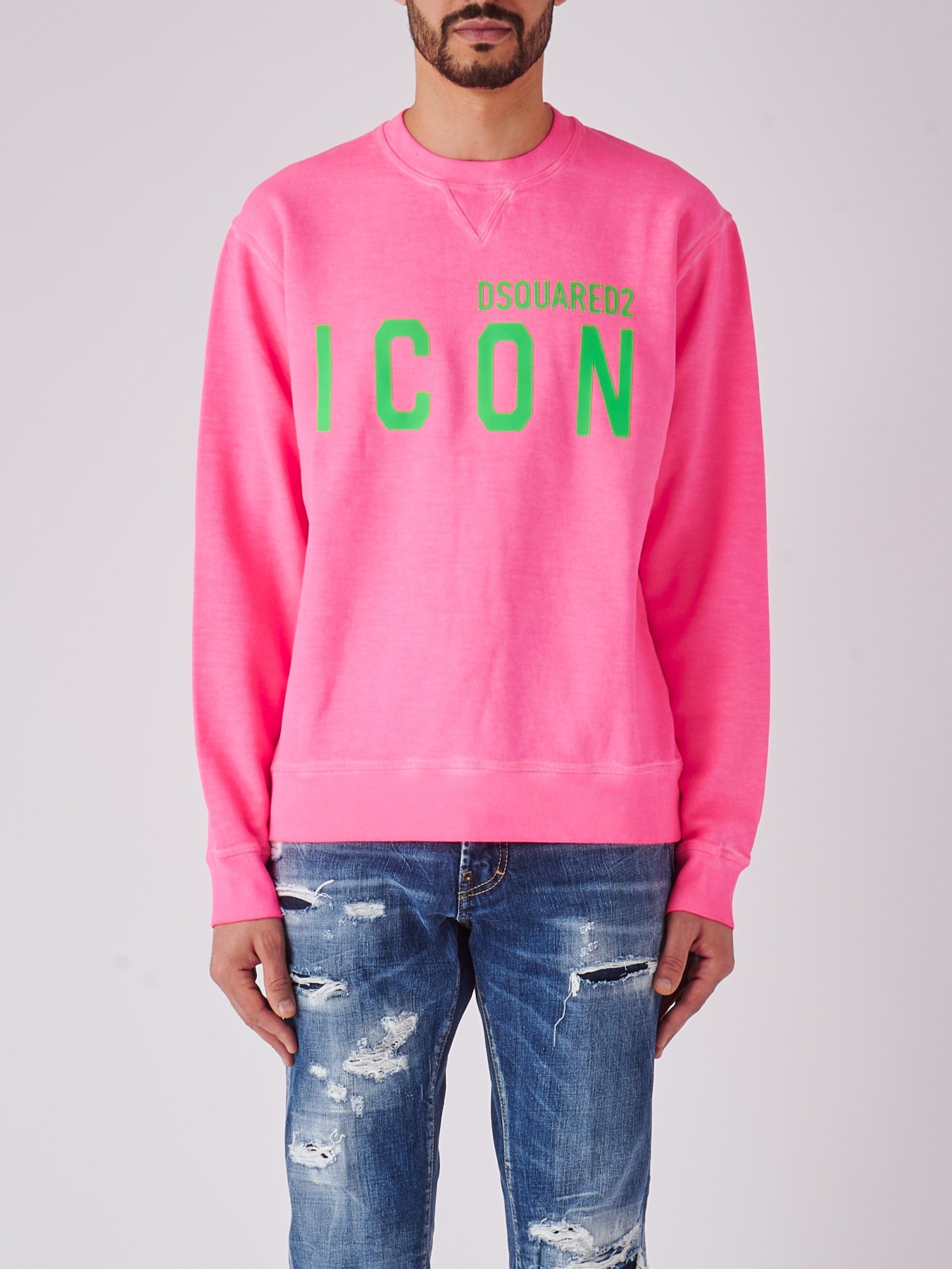Shop Dsquared2 Be Icon Cool Fit Tee Crewneck Sweatshirt In Rosa Fluo