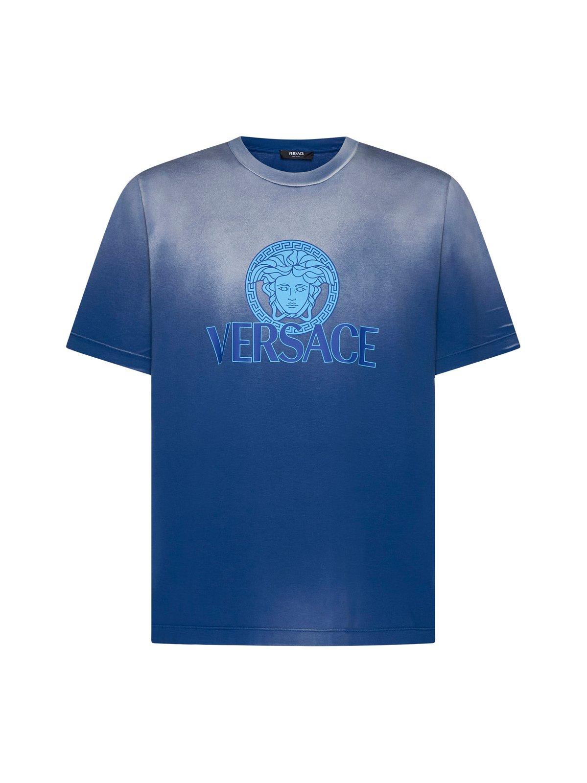 Shop Versace Medusa-logo Gradient-printed Crewneck T-shirt In Clear Blue