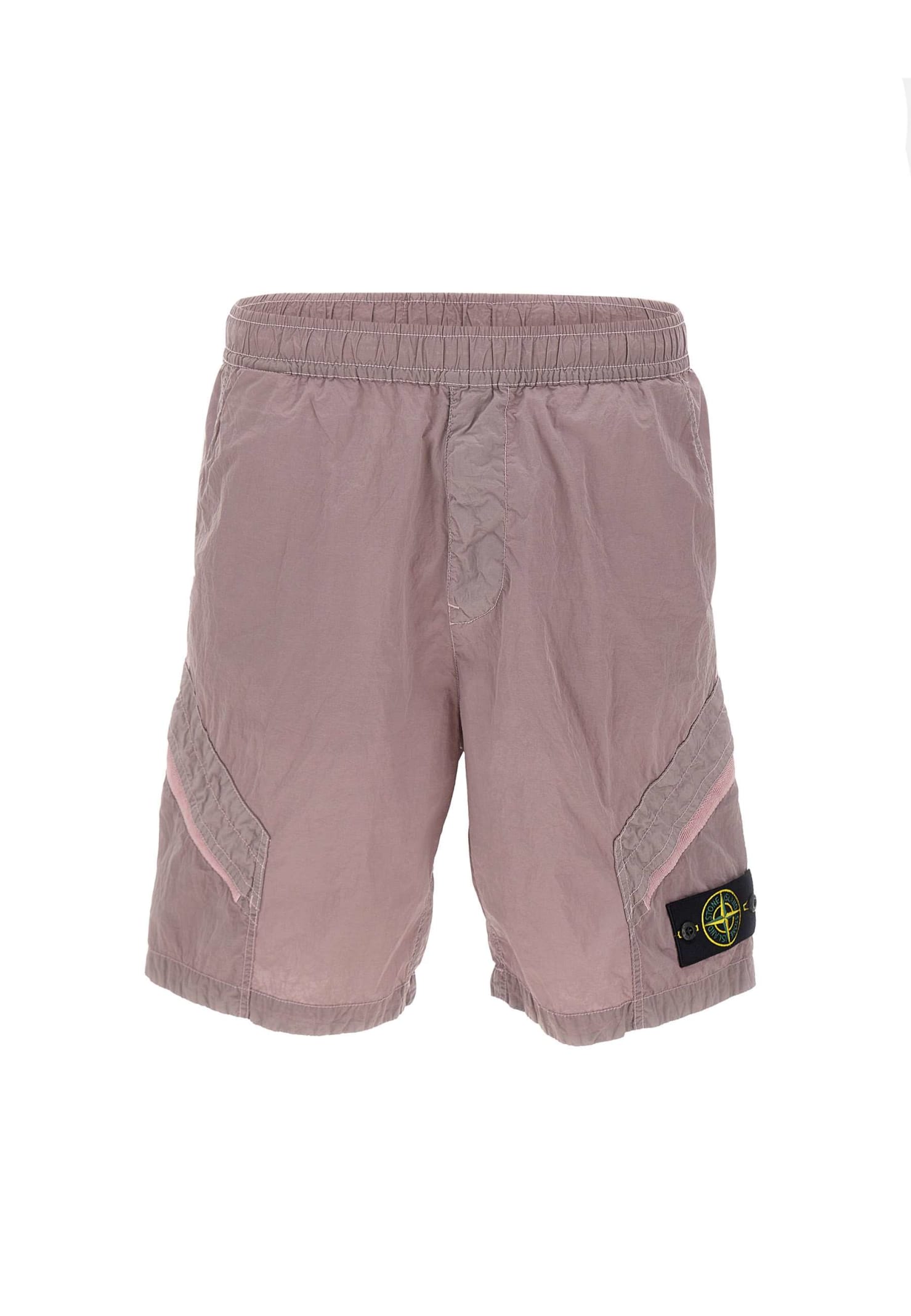 Shop Stone Island Iridescent Nylon Shorts In Pink