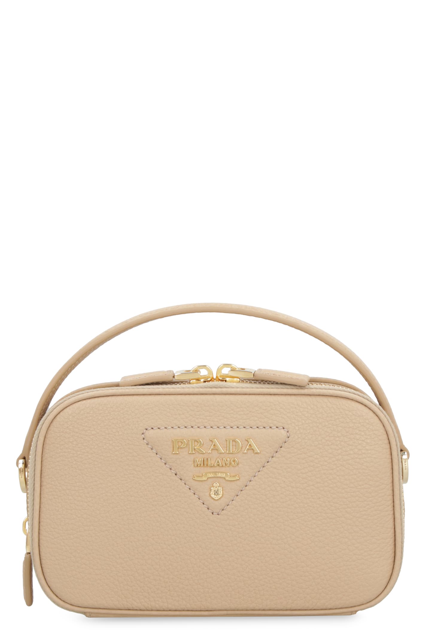 Shop Prada Leather Mini Bag In Sand