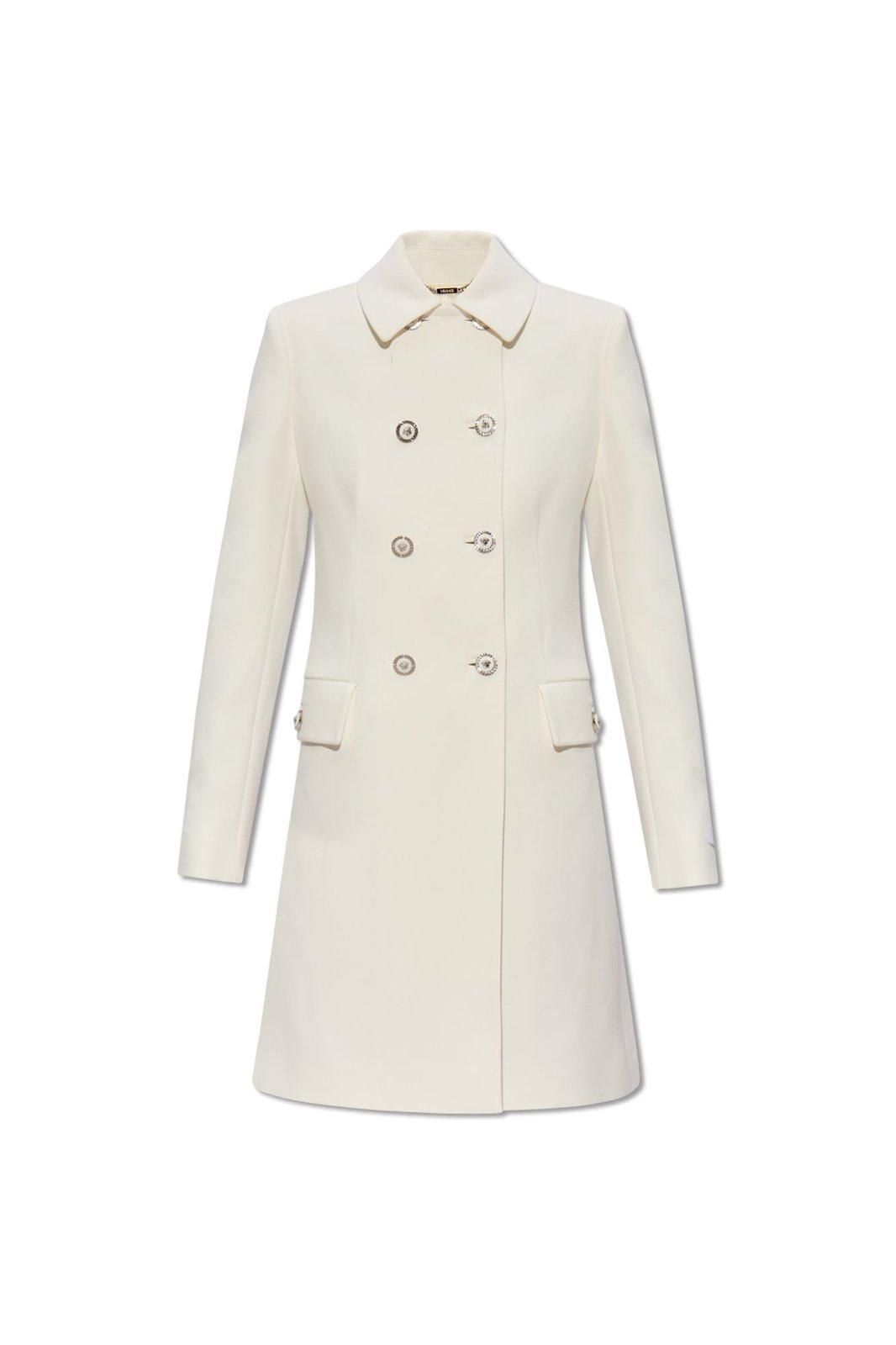 Shop Versace Medusa Head Motif Double-breasted Coat In Optical White