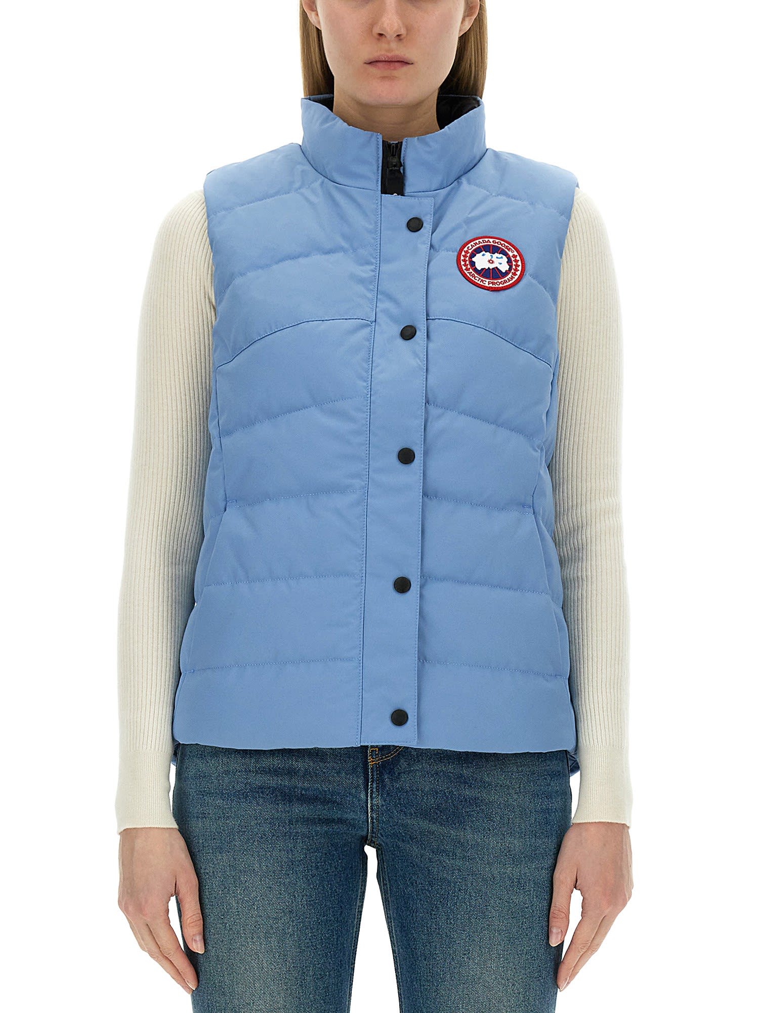 Shop Canada Goose Padded Vest With Logo In Azzurro