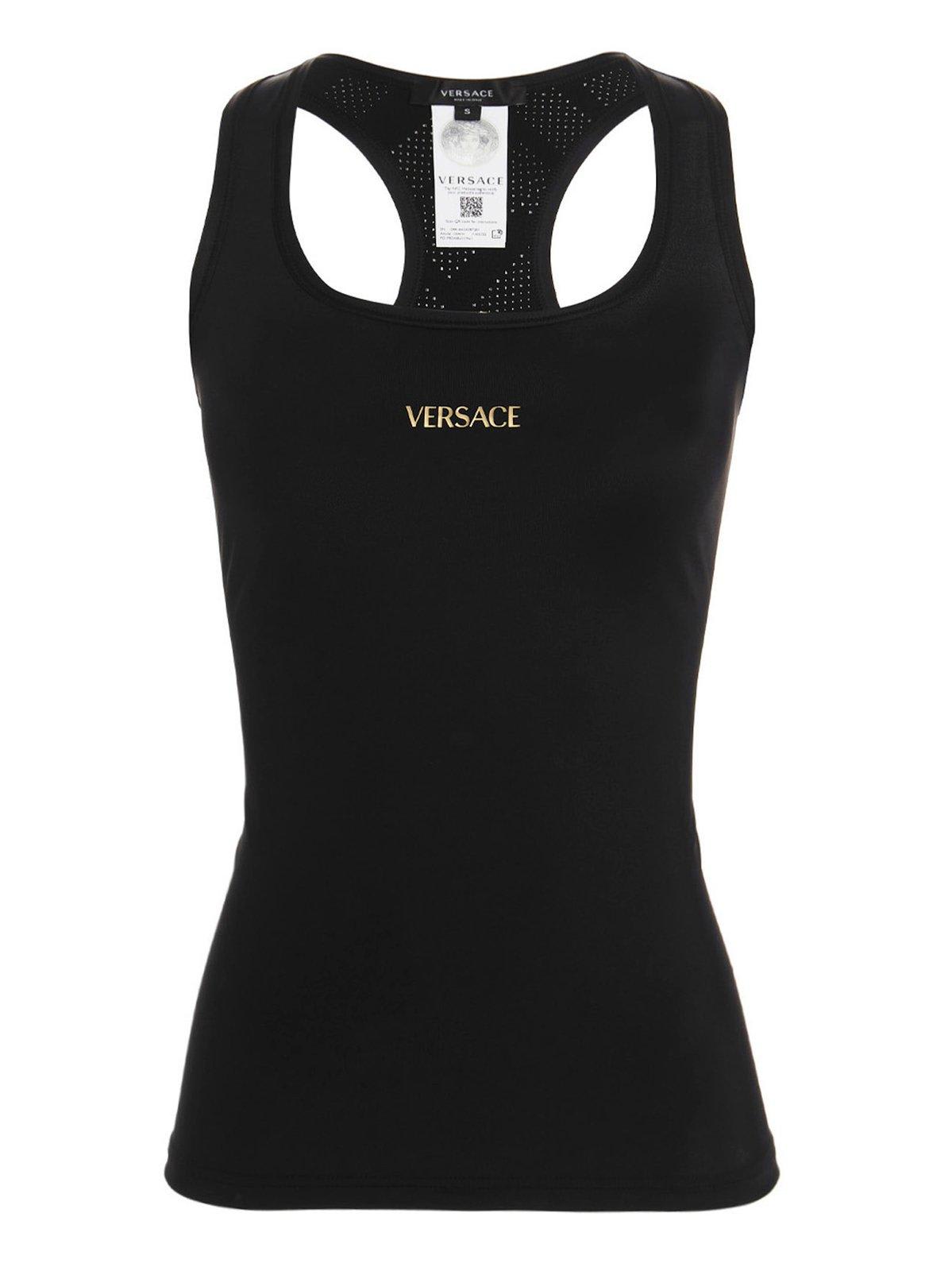 Shop Versace Logo Printed Sleeveless Tank Top In Black