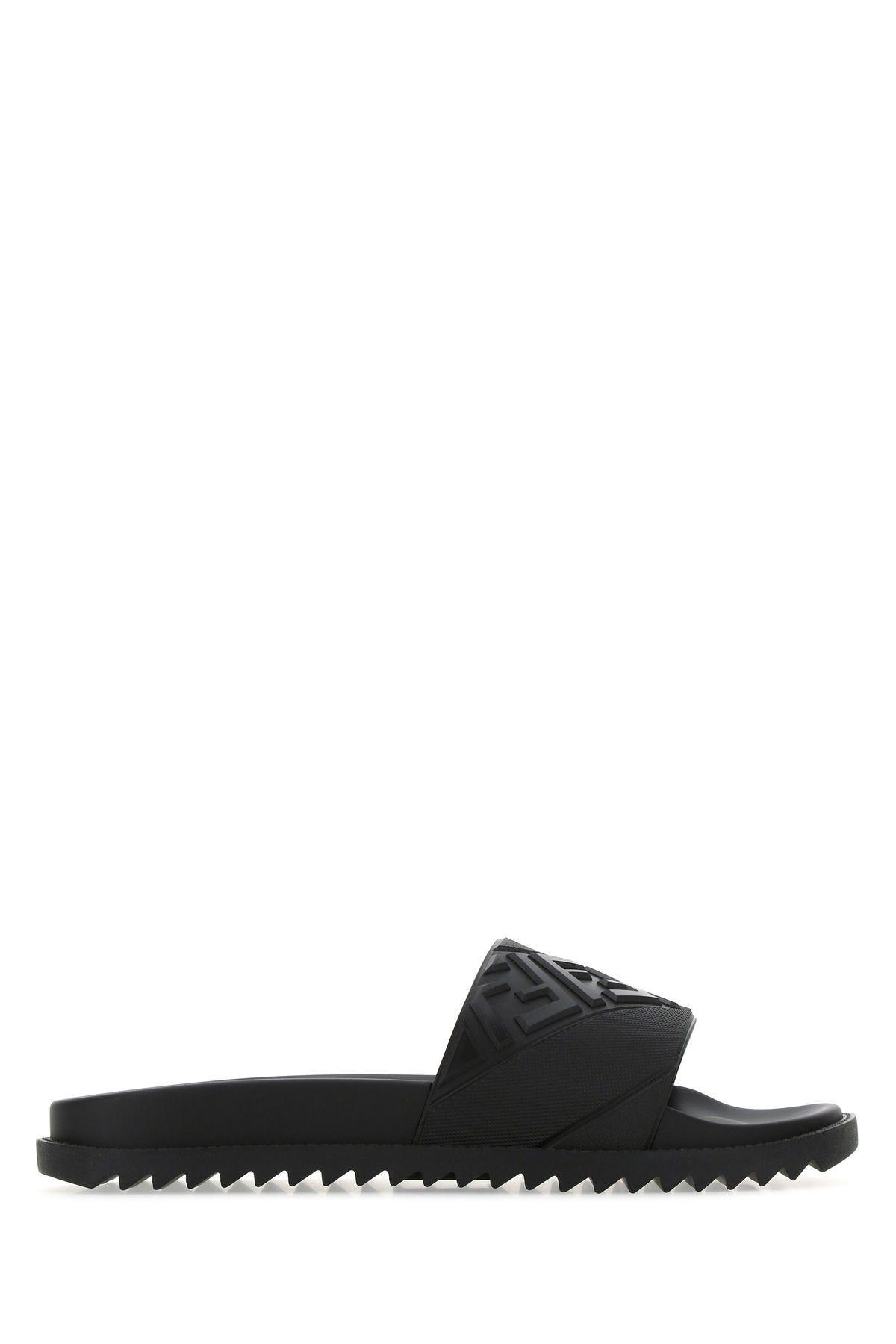 Shop Fendi Black Rubber Slippers In Nero