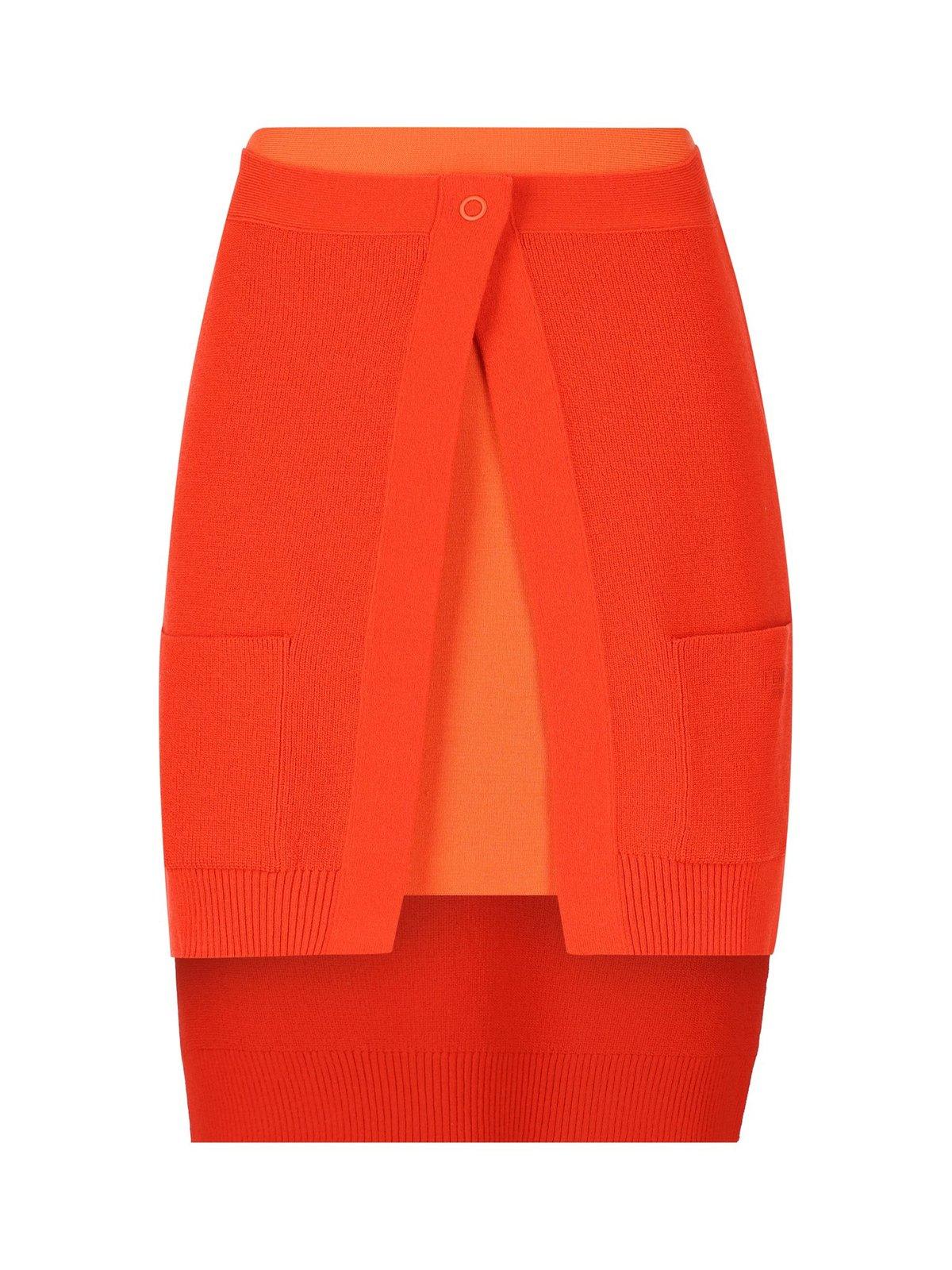 Shop Fendi Double-layer Short Fitted Skirt In Orange