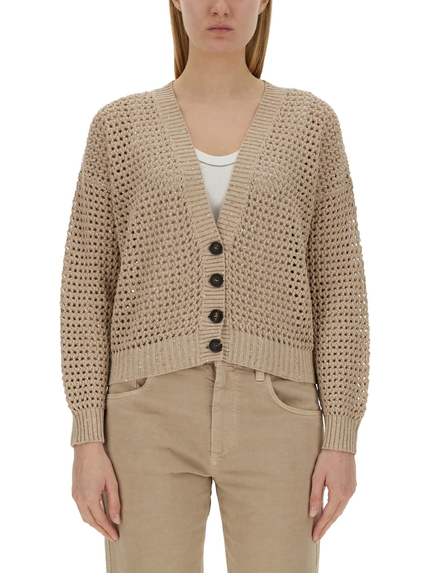 Shop Brunello Cucinelli Knitted Cardigan In Beige