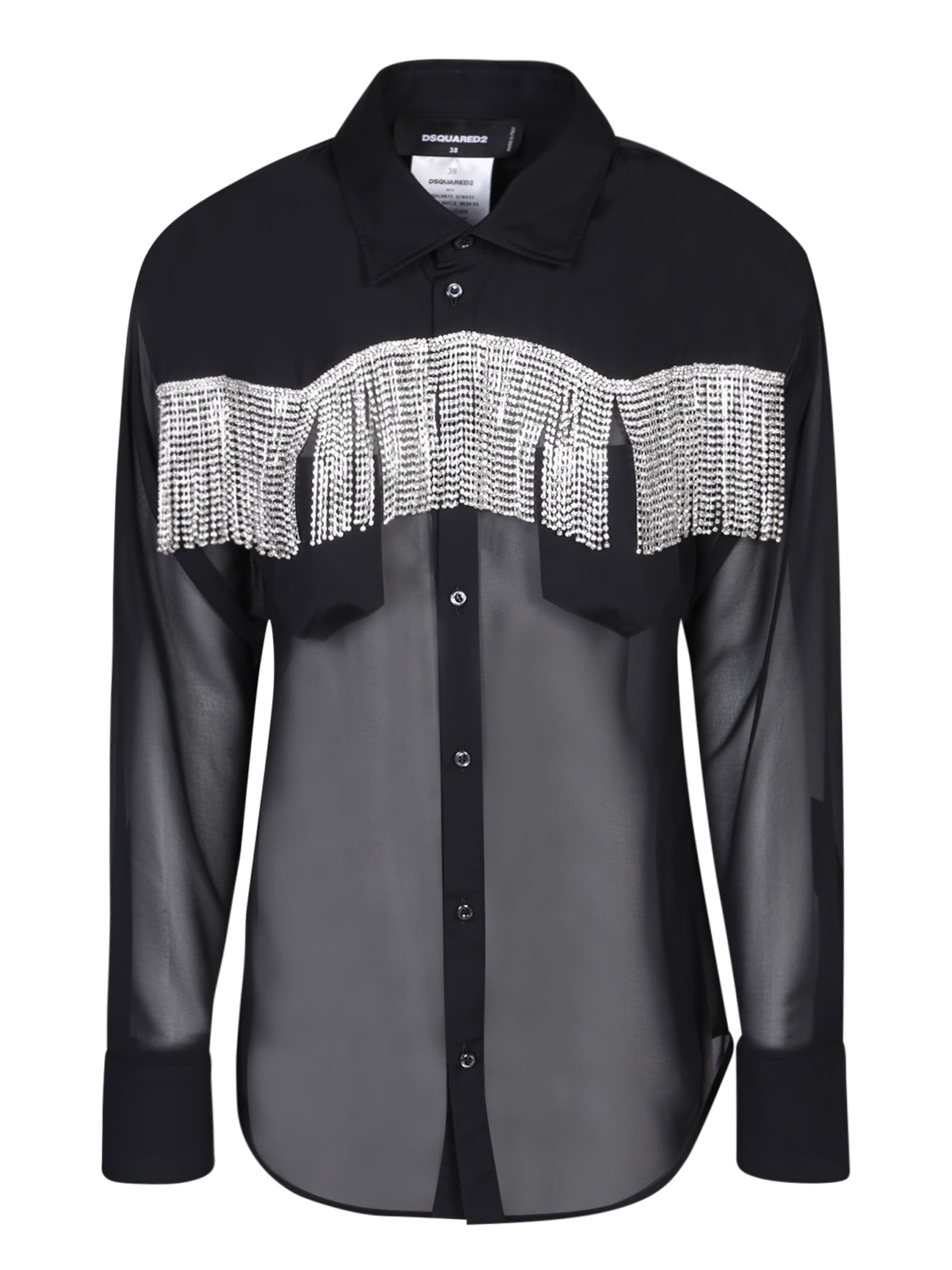 Shop Dsquared2 Crystal Fringed Western Black Shirt