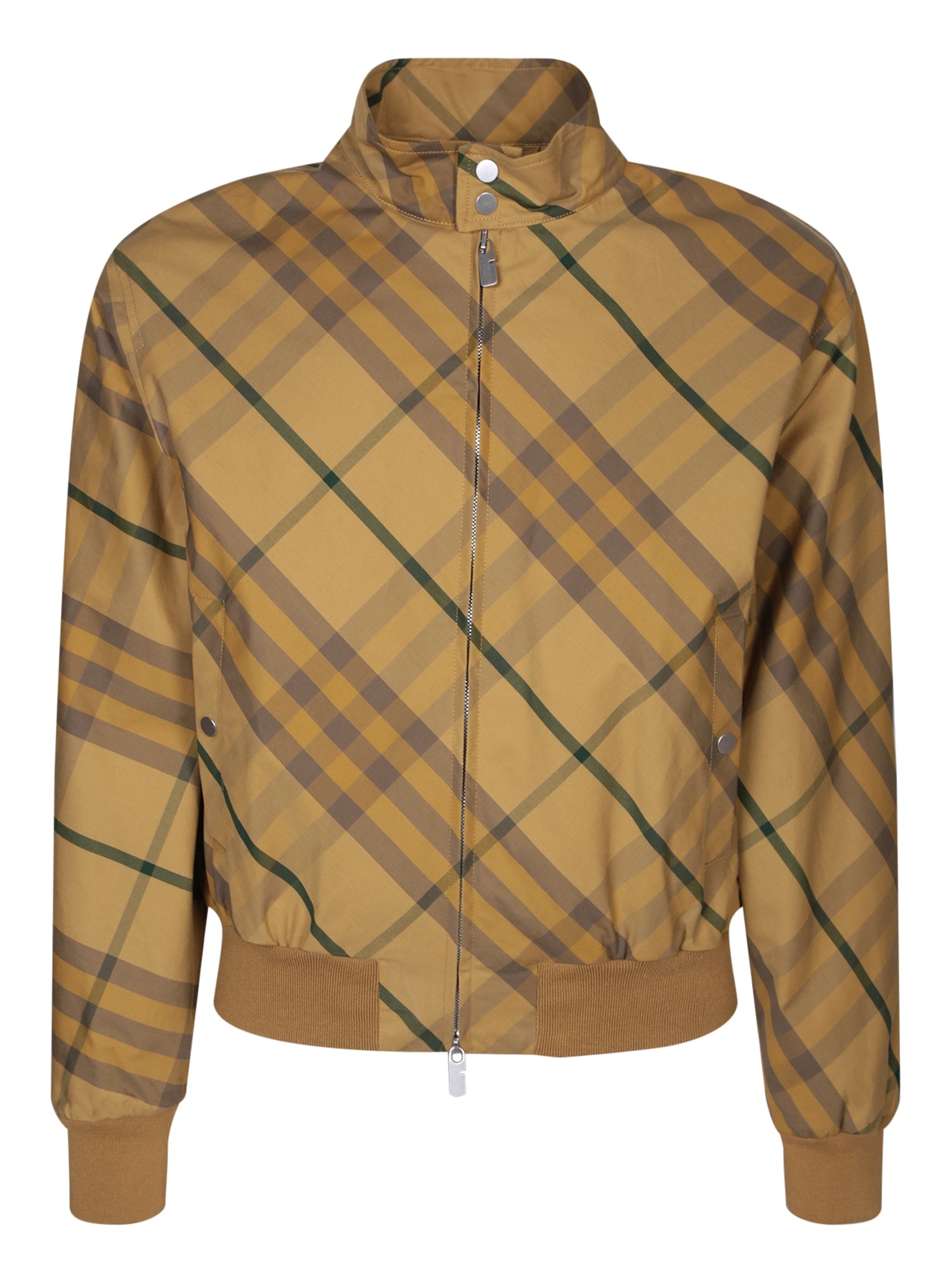 Shop Burberry Check Motif Beige Bomber Jacket