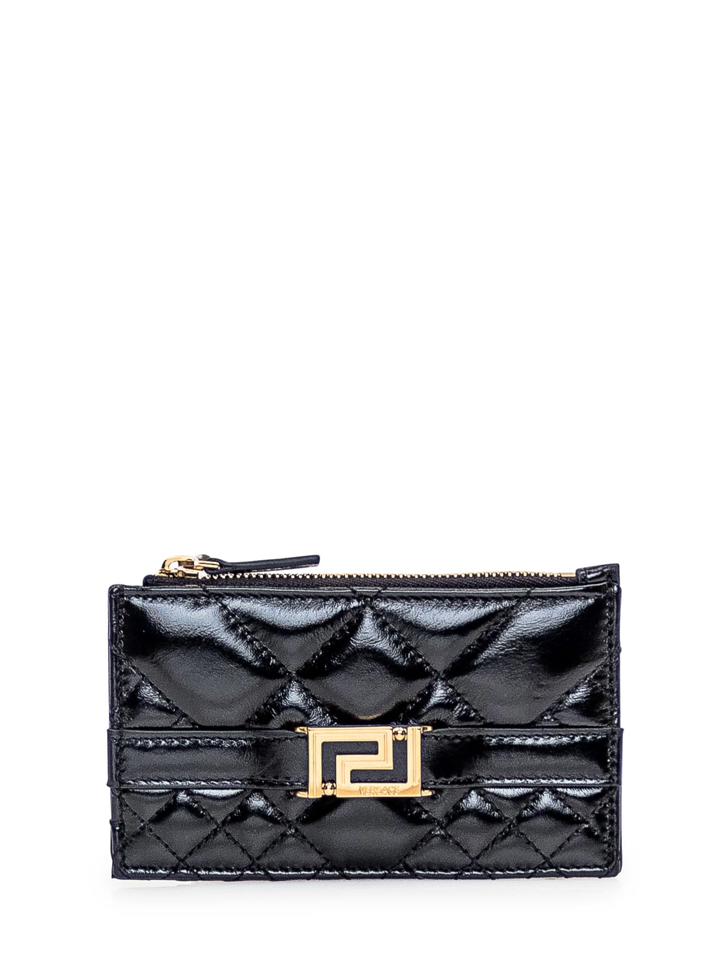 Versace Greca Goddess Card Case In Nero-oro