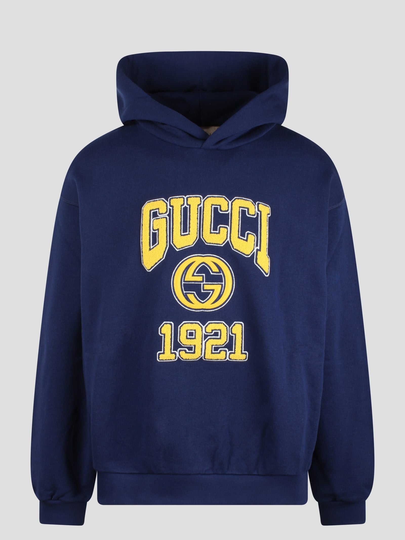 Shop Gucci Cotton Jersey Hooded Sweatshirt In Blue