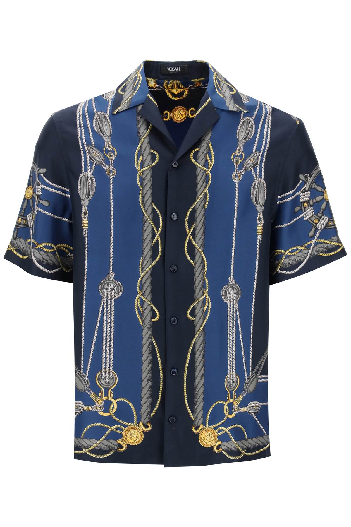 Shop Versace Nautical Bowling Shirt In Blue Gold (blue)