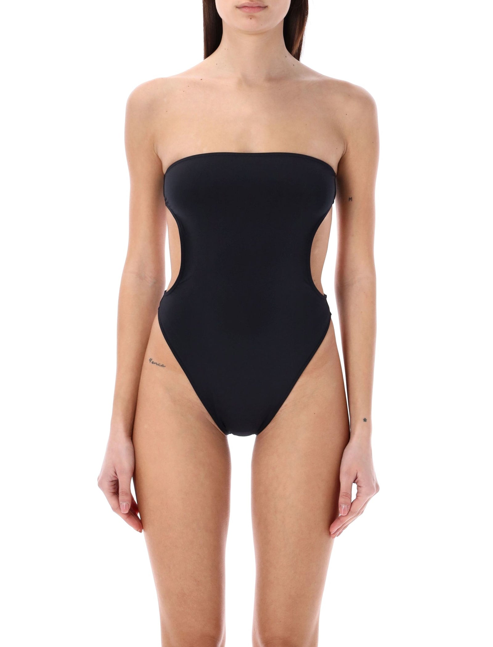 Shop Saint Laurent Cut-out Swimsuit In Black