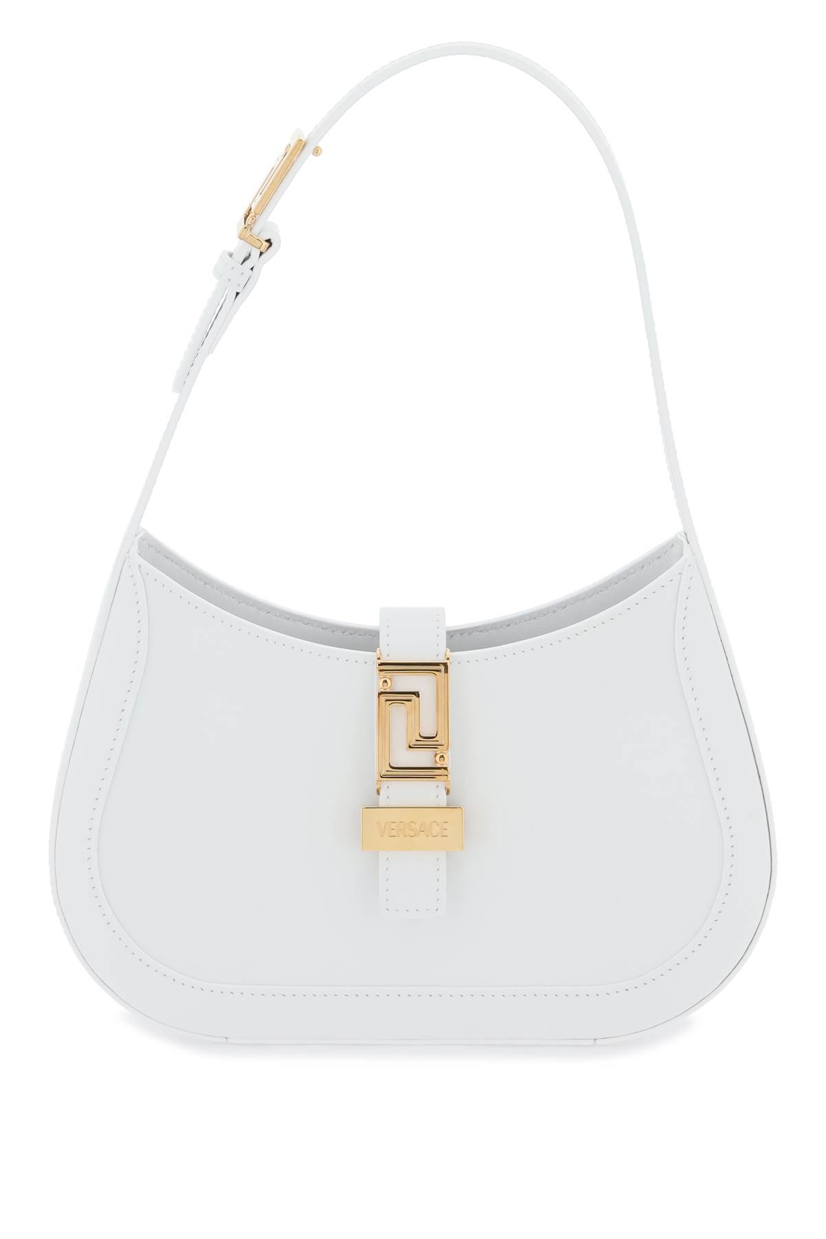 Shop Versace Greca Goddess Small Hobo Bag In Optical White  Gol (white)