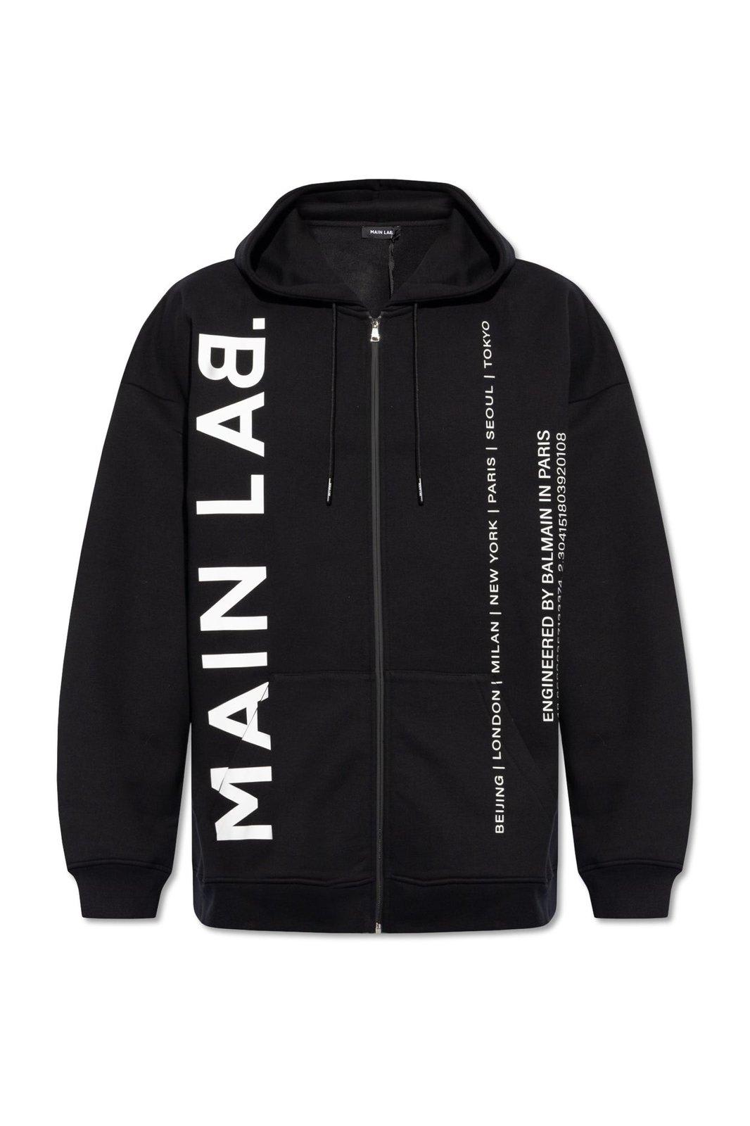 Shop Balmain Main Lab Zipped Hoodie In Black