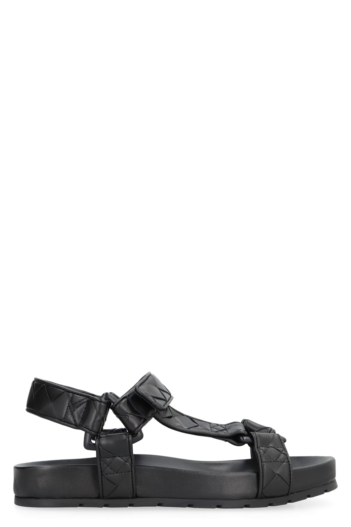 Shop Bottega Veneta Trip Leather Sandals In Black