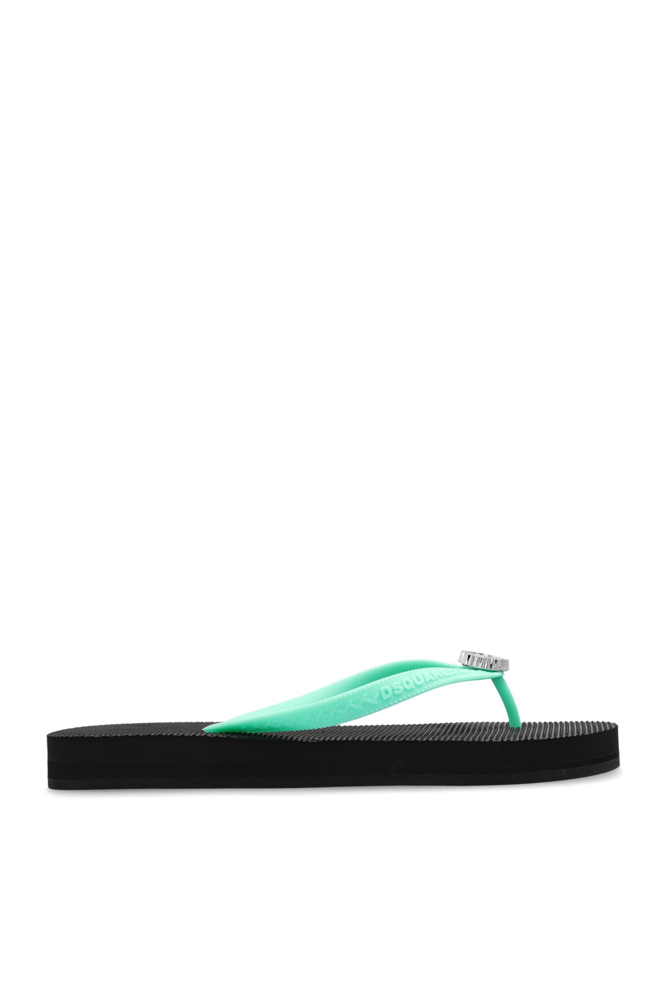 Shop Dsquared2 Flip-flops With Logo In Nero+verde Acqua