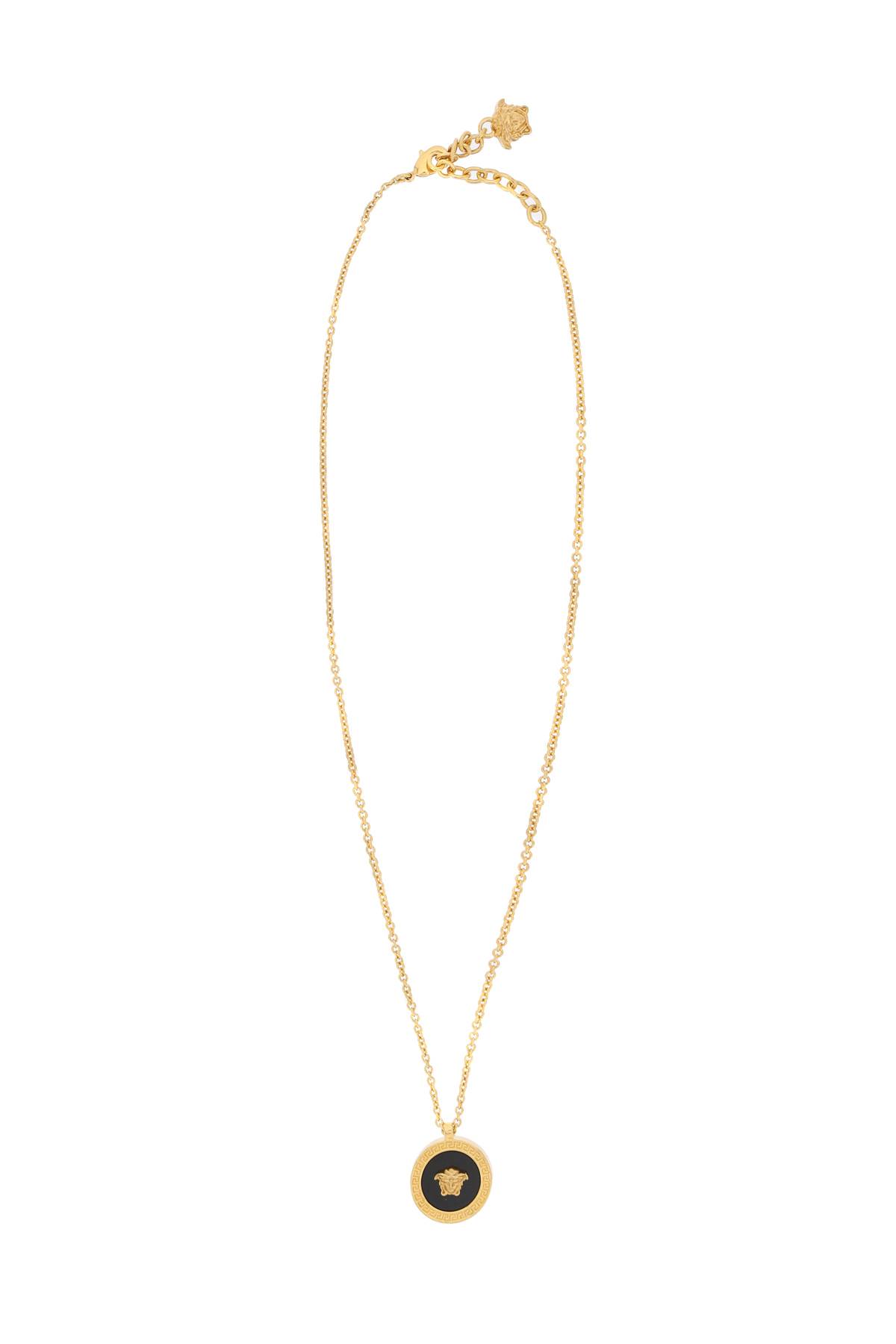 Shop Versace Enameled Medusa Necklace In Black Tribute Gold (black)