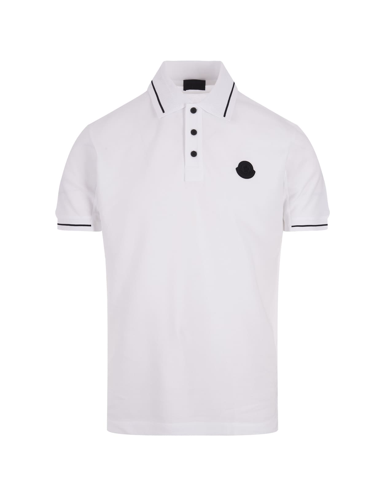 Shop Moncler White Short-sleeved Polo With Embroidered Logo