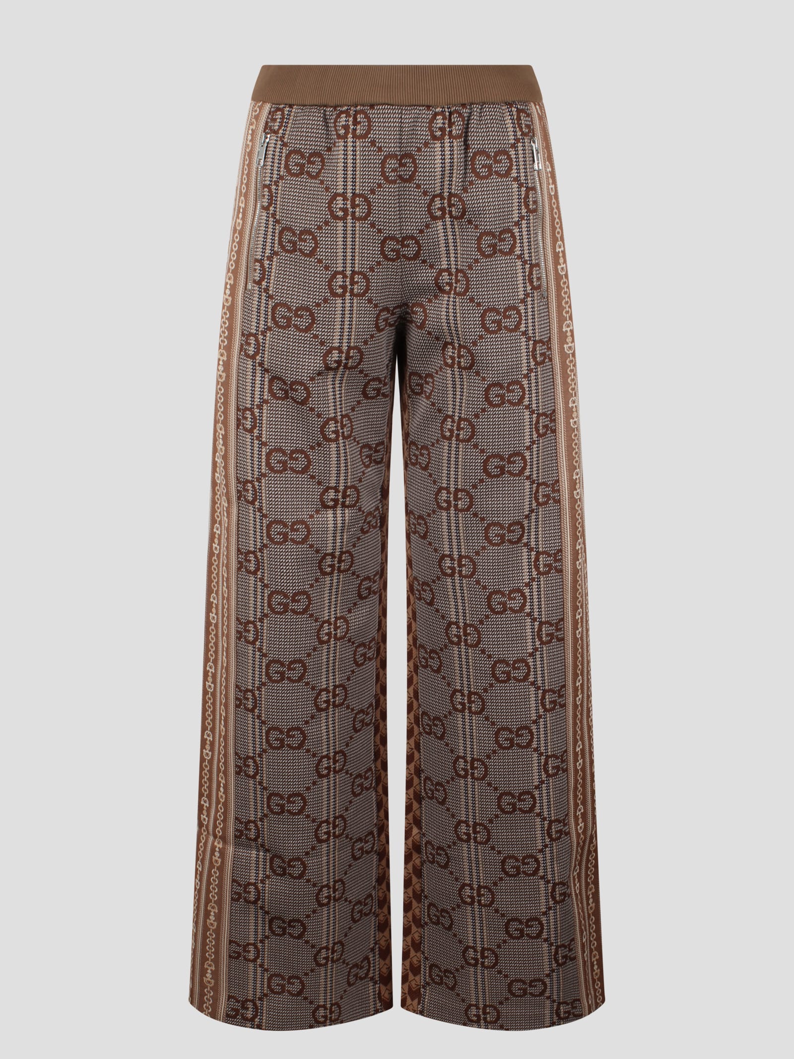 Shop Gucci Gg Jersey Jacquard Pant In Brown