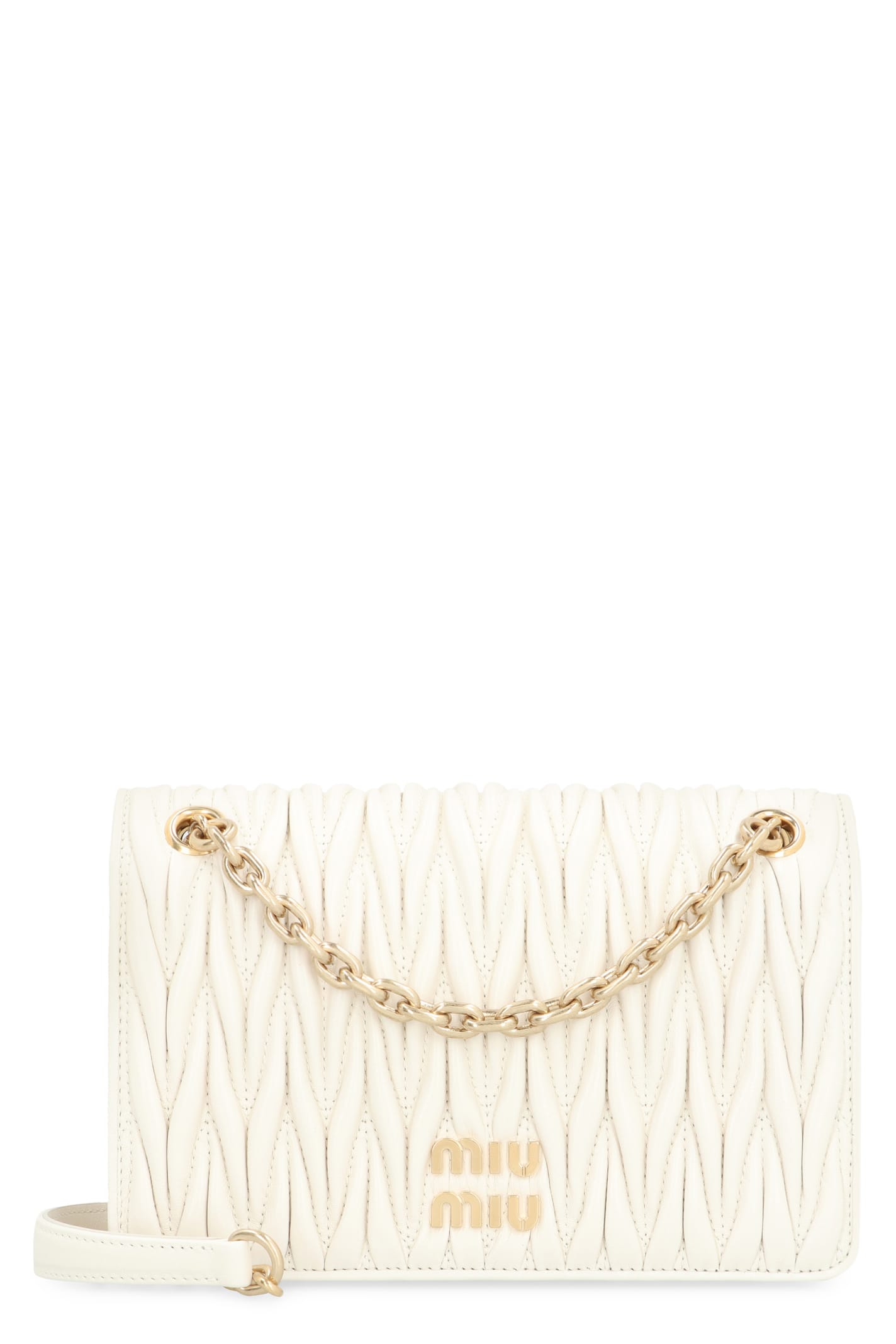 Shop Miu Miu Leather Mini Crossbody Bag In Bianco