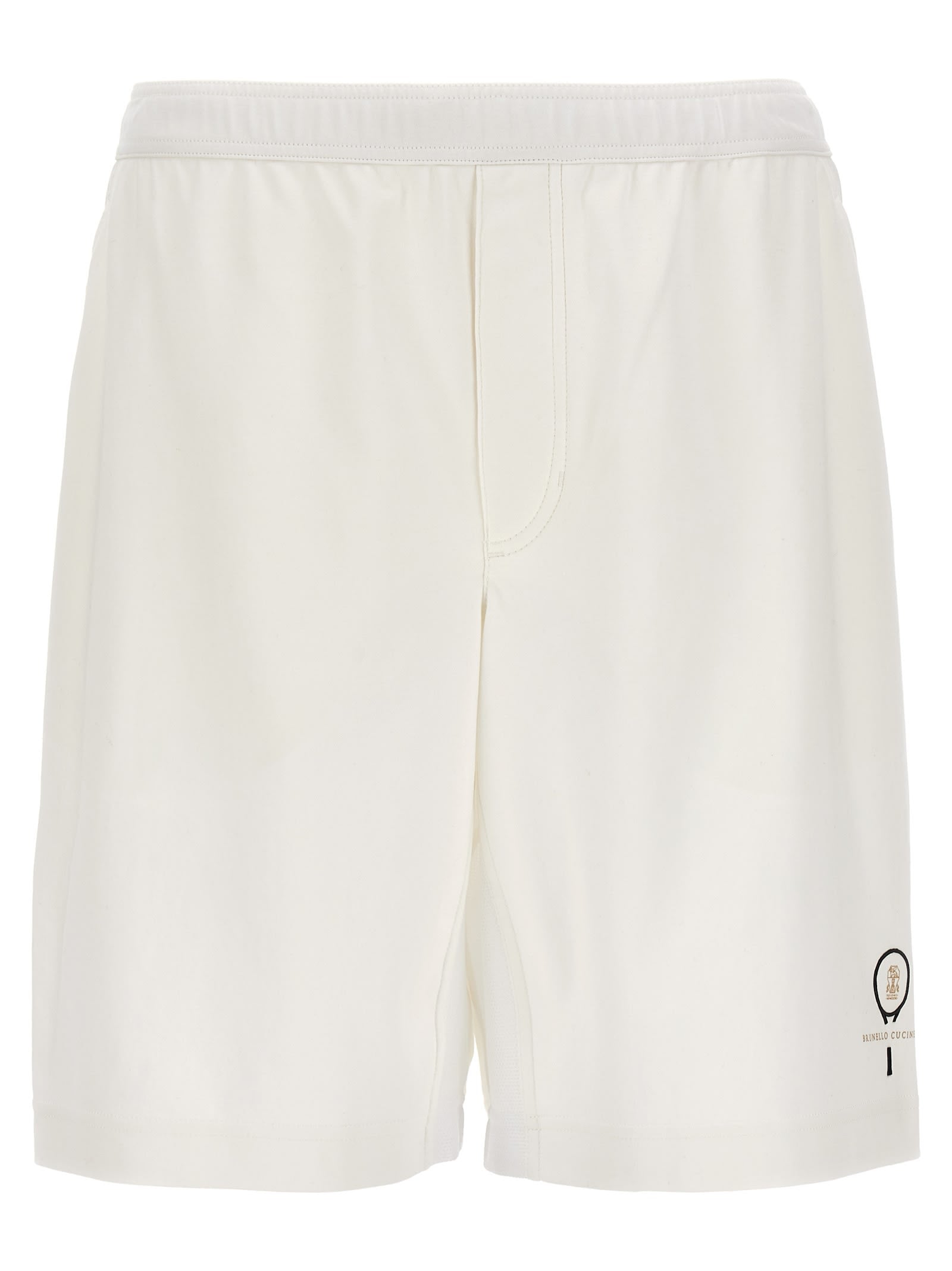 Shop Brunello Cucinelli Logo Embroidery Bermuda Shorts In White