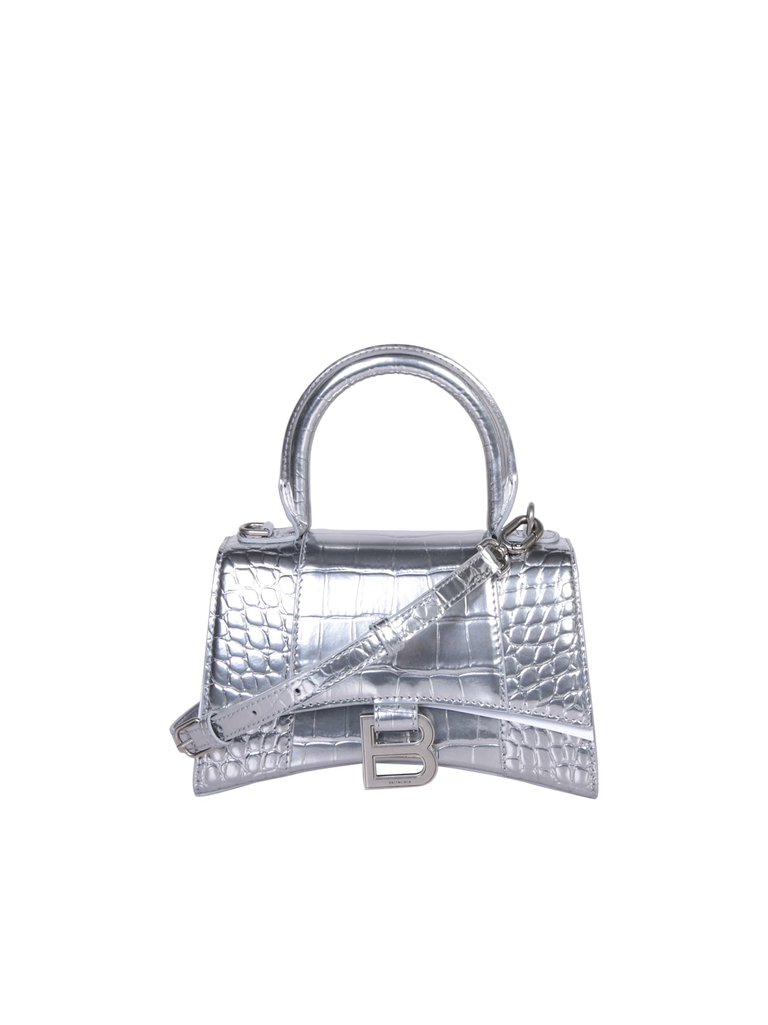 Shop Balenciaga Hourglass Xs Silver Bag In Metallic