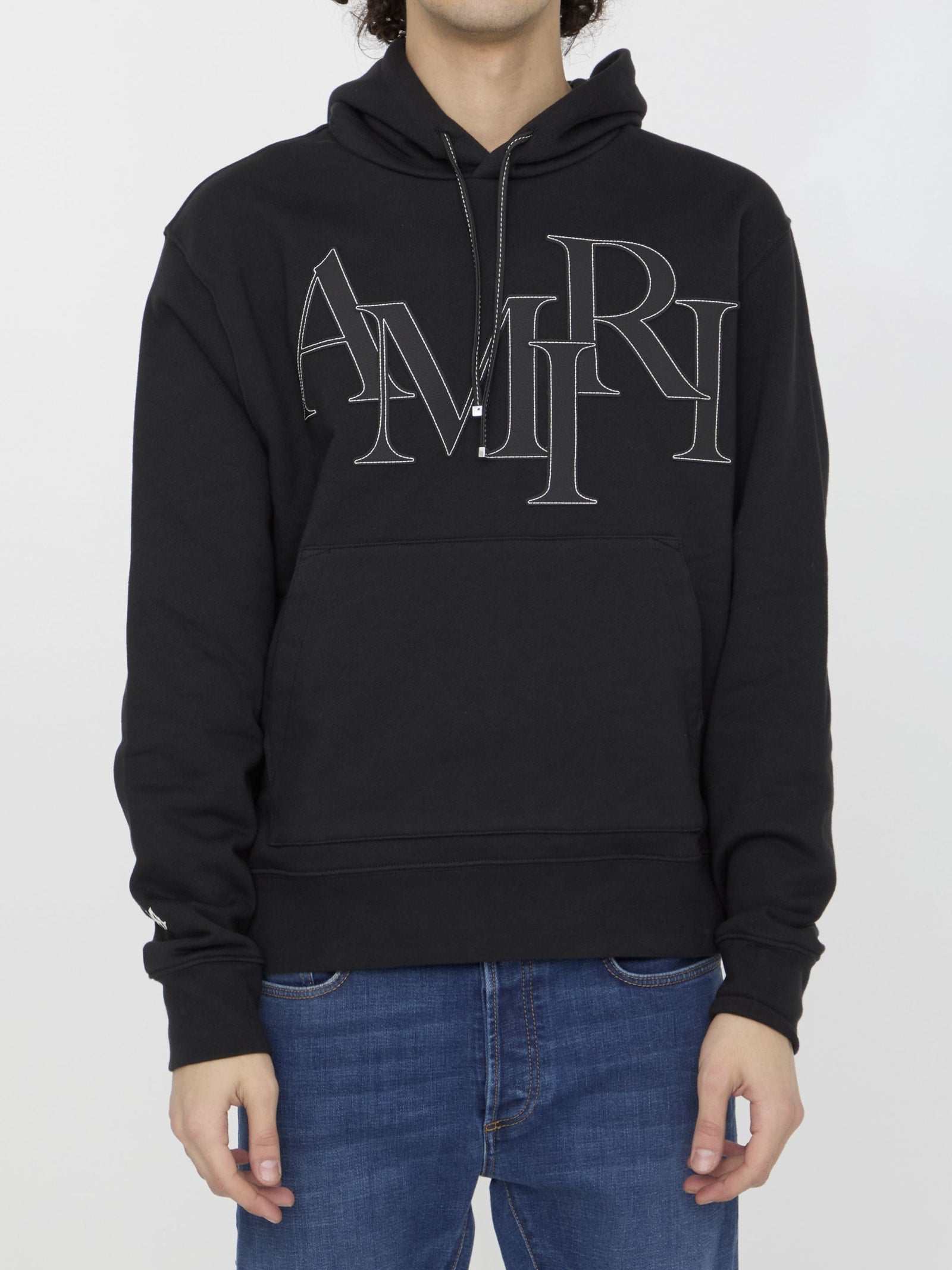 Amiri Staggered Logo Hoodie In Black