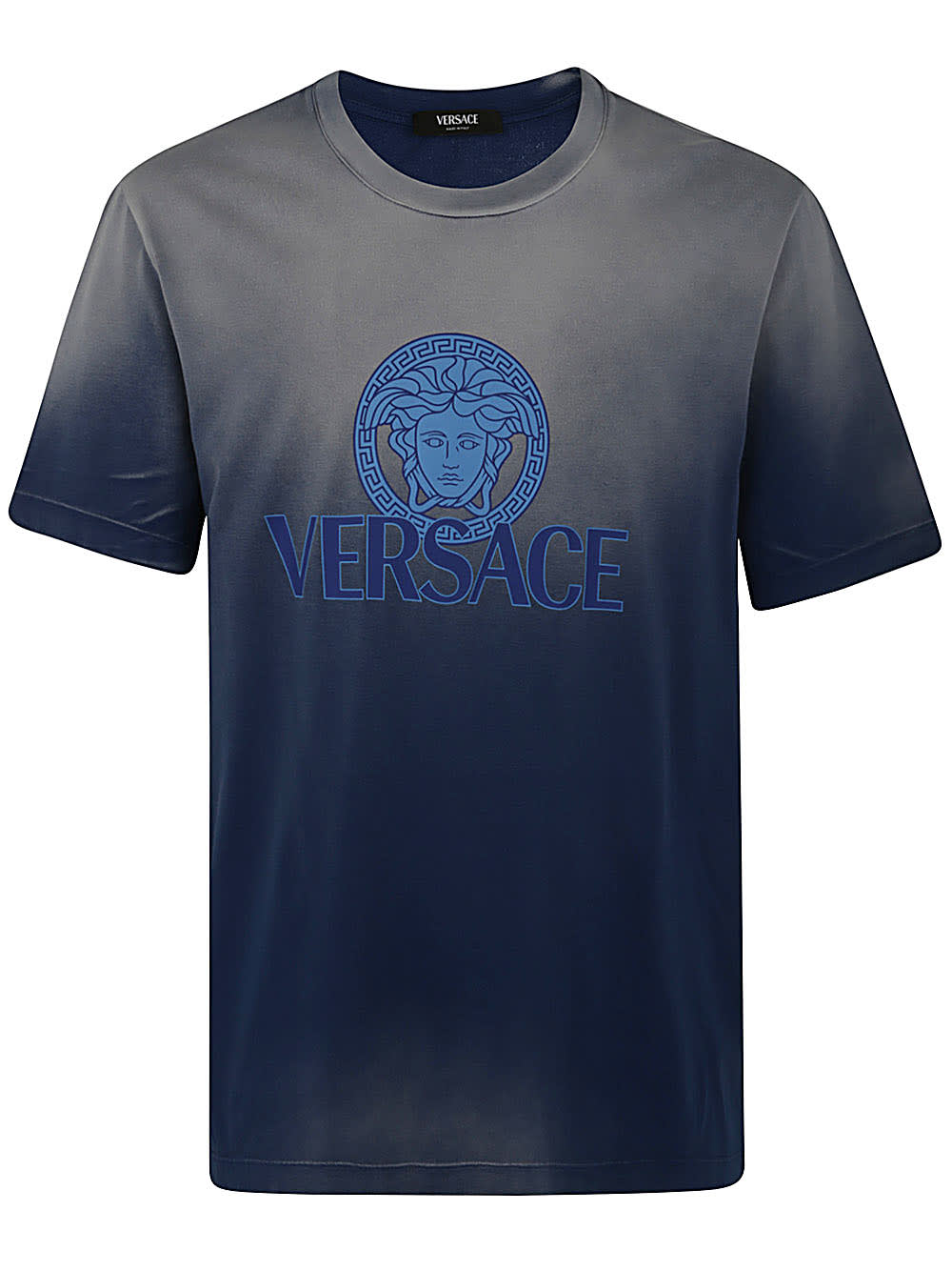 Shop Versace T-shirt Jersey Fabric Degrade Overdye In Royal Blue