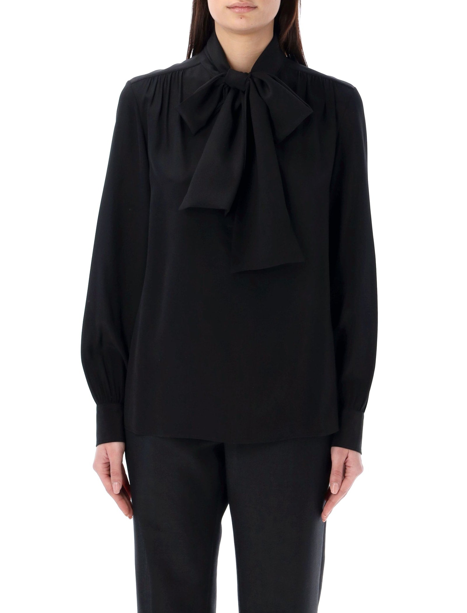 Shop Saint Laurent Lavallière-neck Blouse In Black