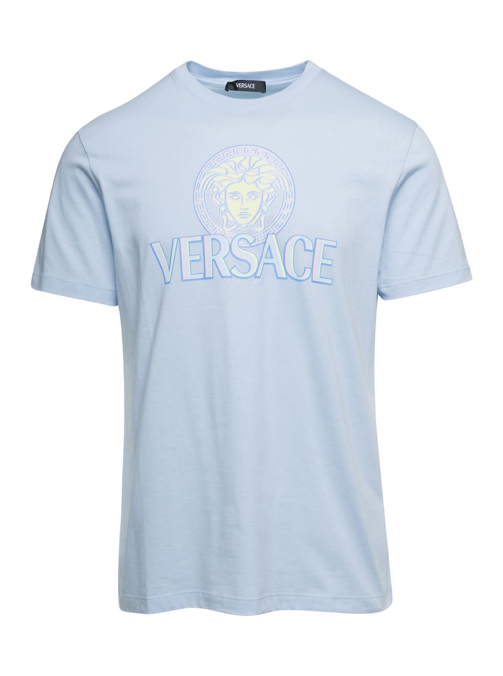 Shop Versace T-shirt Medusa Stagionale In Light Blue