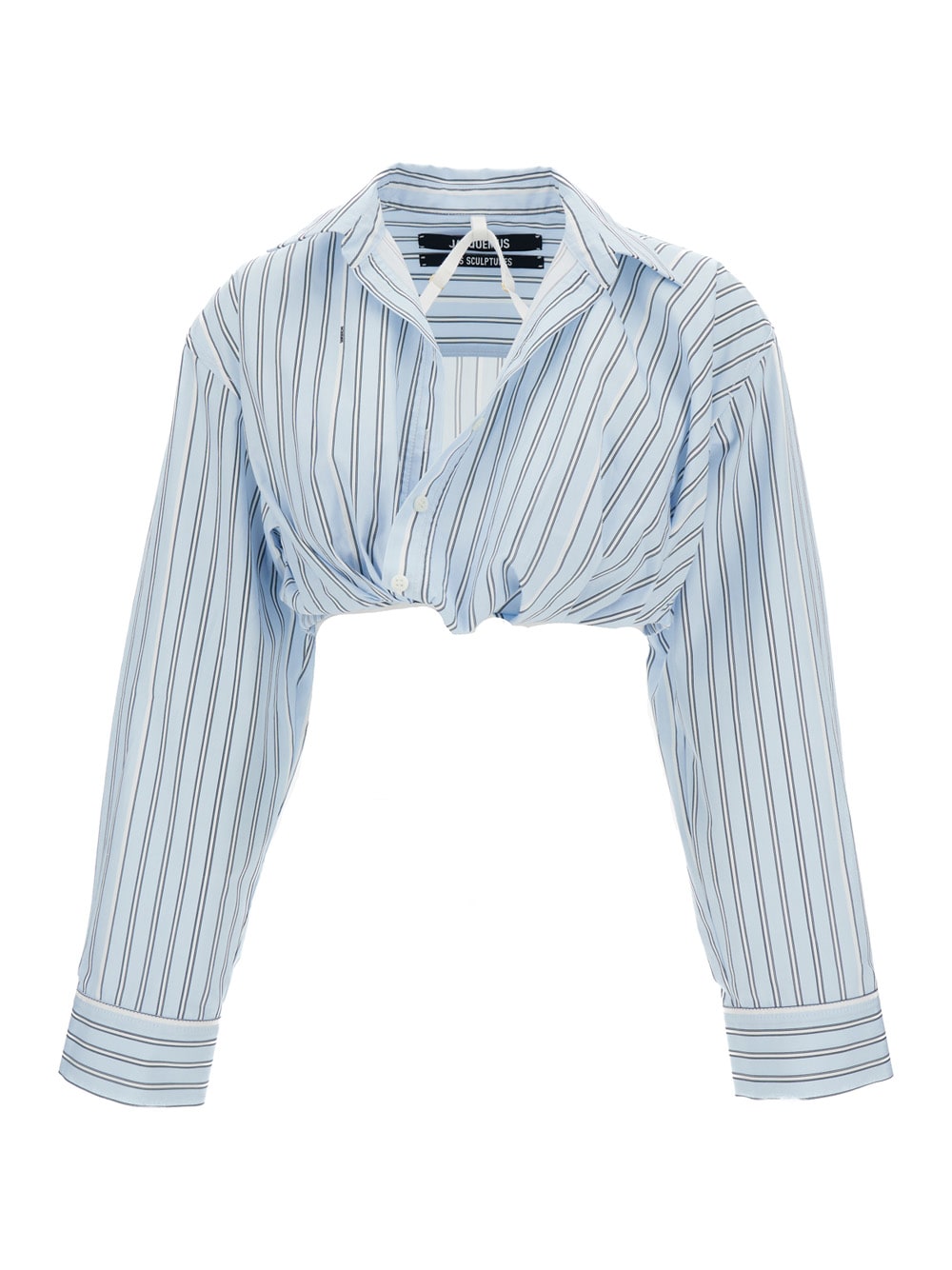Shop Jacquemus La Chemise Bahia Lighrt Blue Cropped Striped Shirt In Cotton Woman In Light Blue