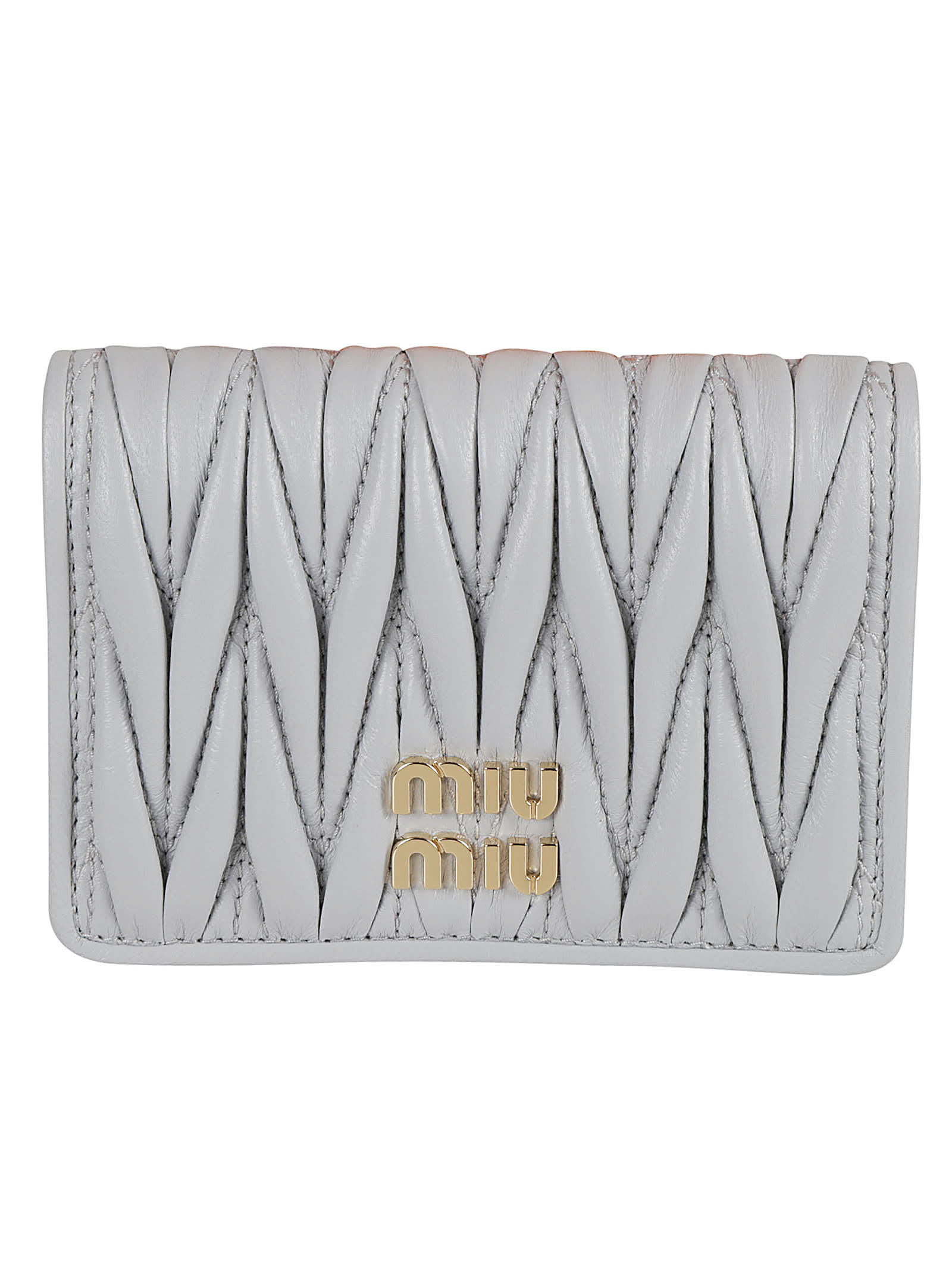 Shop Miu Miu Logo Buttoned Bifold Wallet In Fiordaliso