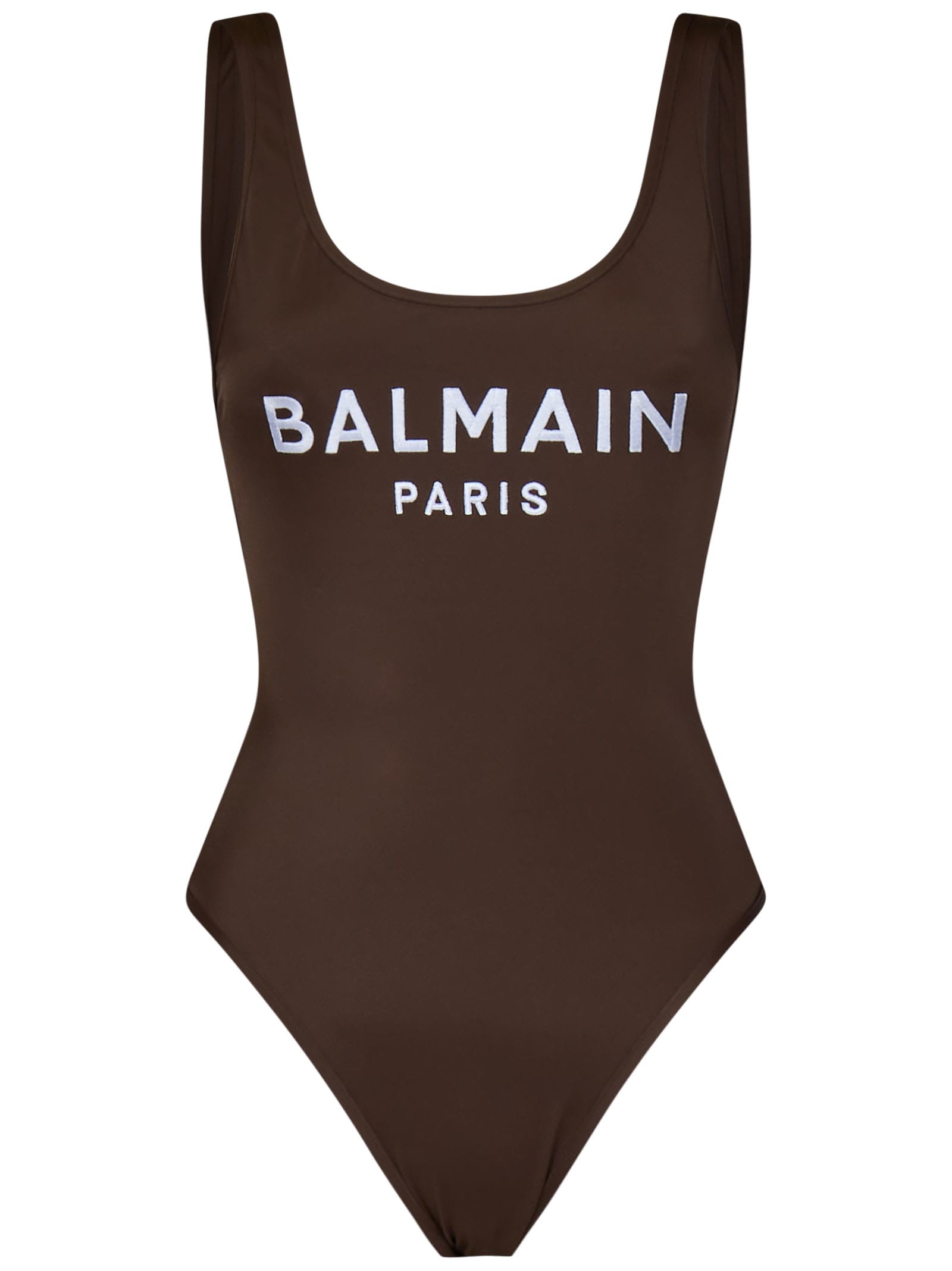 Shop Balmain Swimsuit In Brown