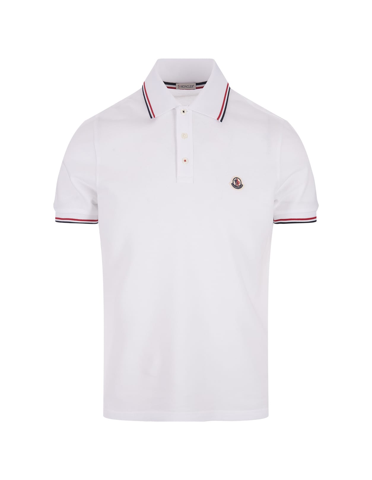 Shop Moncler White Short-sleeved Polo With Embroidered Logo