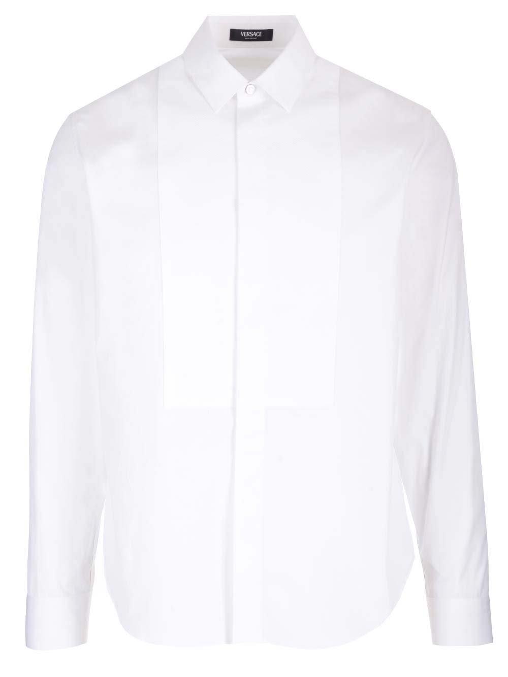 Shop Versace Long-sleeved Panelled Shirt In White