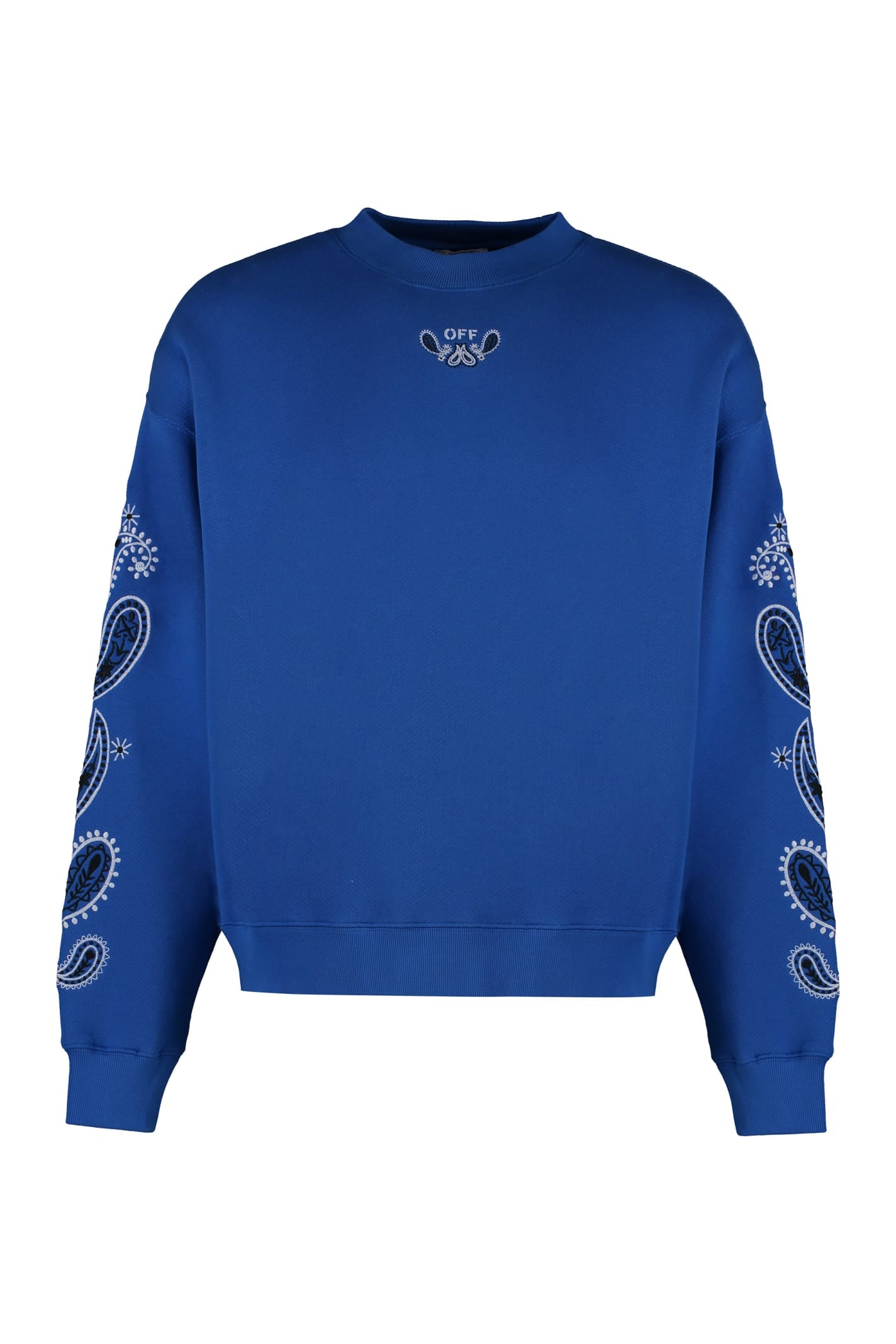 Shop Off-white Logo Detail Cotton Sweatshirt In Blue