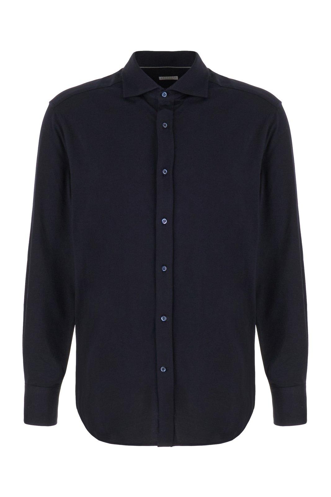 Shop Brunello Cucinelli Spread-collared Buttoned Shirt In Blue
