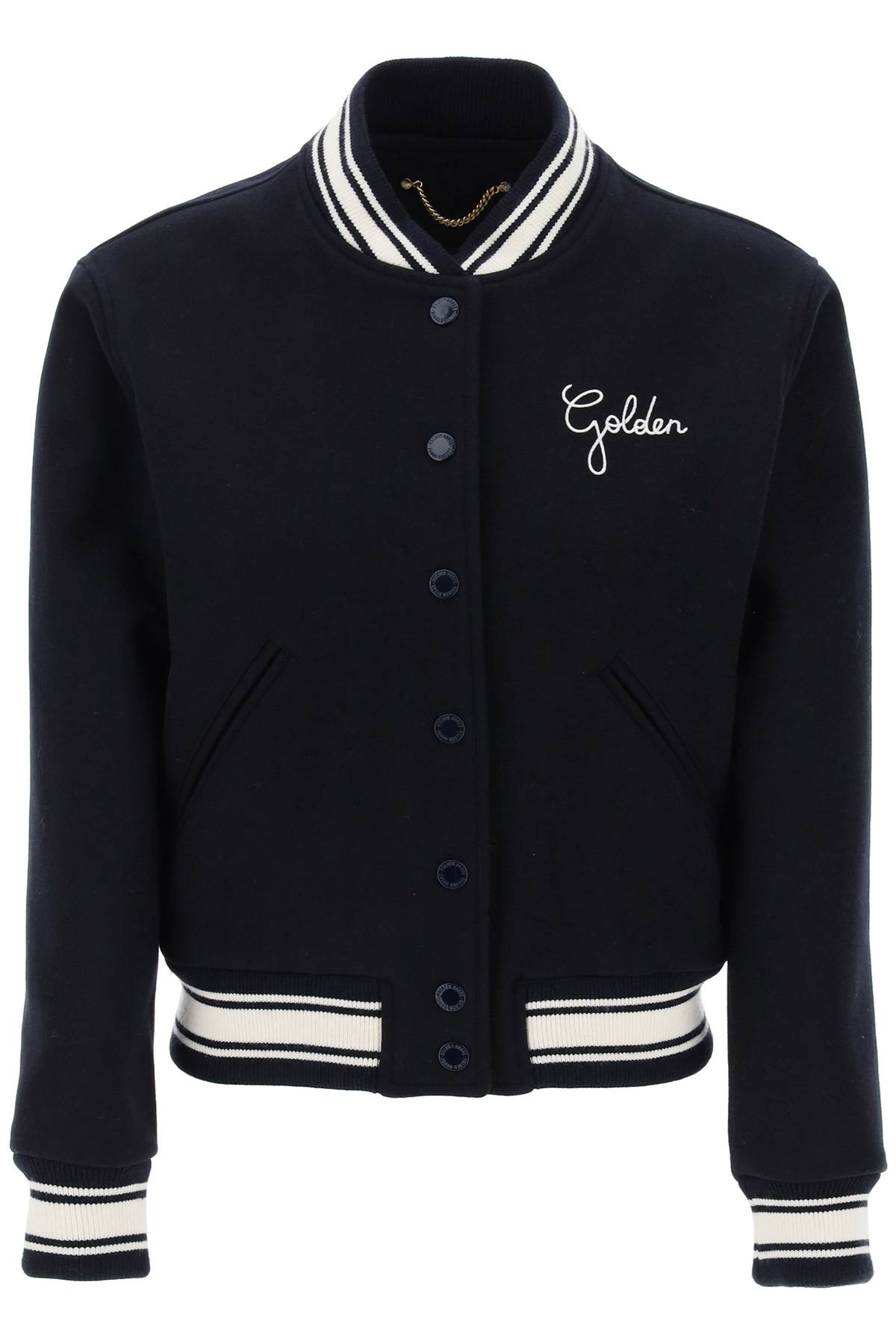 Shop Golden Goose Dirce Wool Blend Bomber Jacket In Dark Blue (blue)