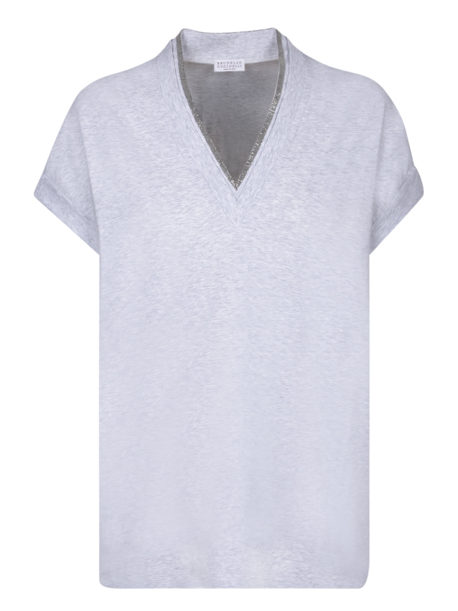 Shop Brunello Cucinelli V-neck Silver T-shirt In Metallic