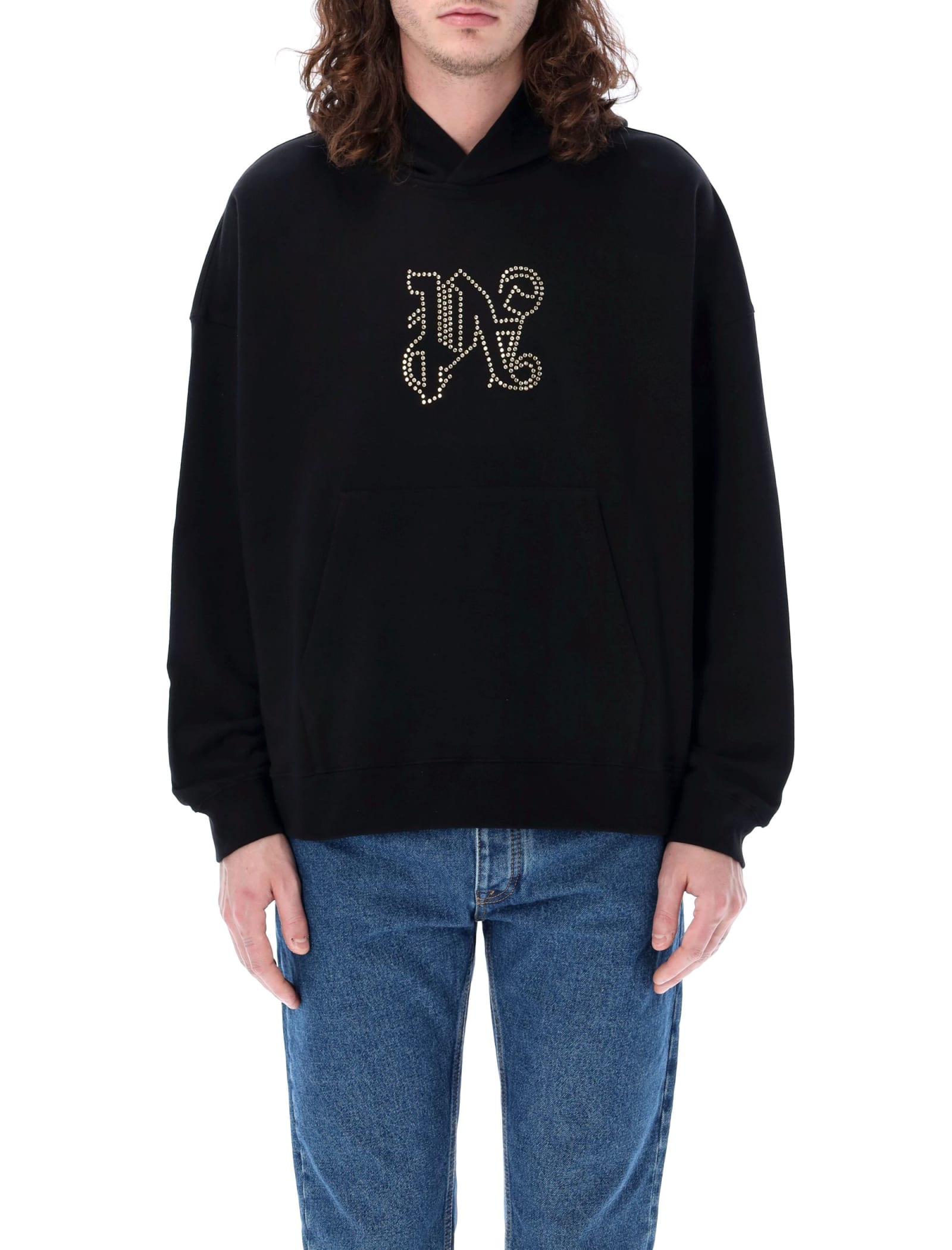 Shop Palm Angels Monogram Statement Hoodie In Black