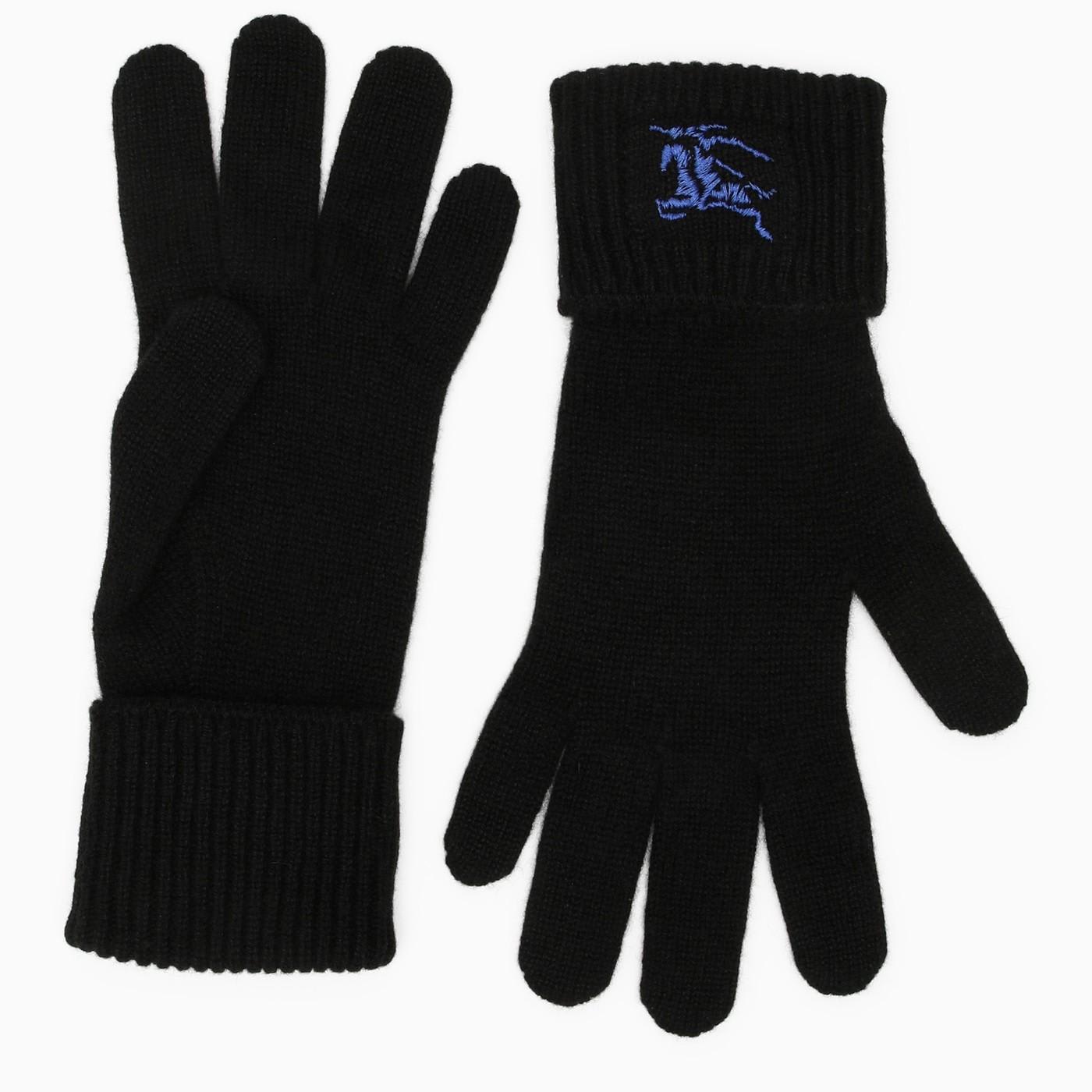 Shop Burberry Black Cashmere Gloves With Logo