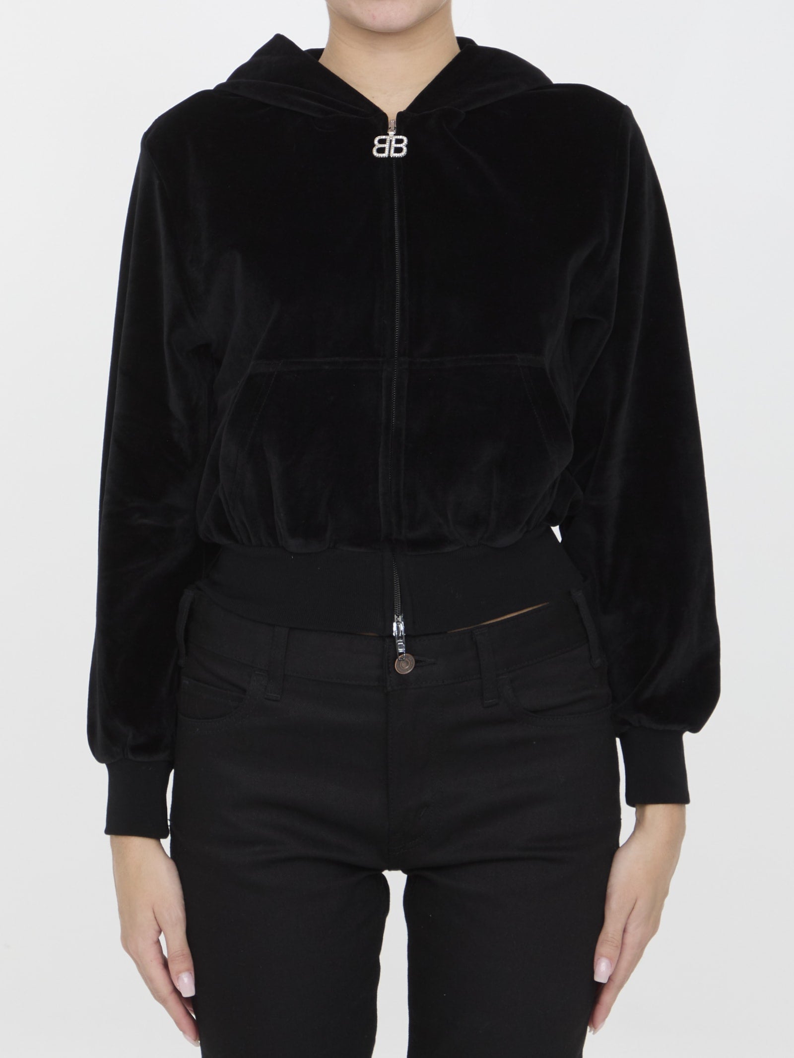 Shop Balenciaga Shrunk Zip-up Hoodie In Black