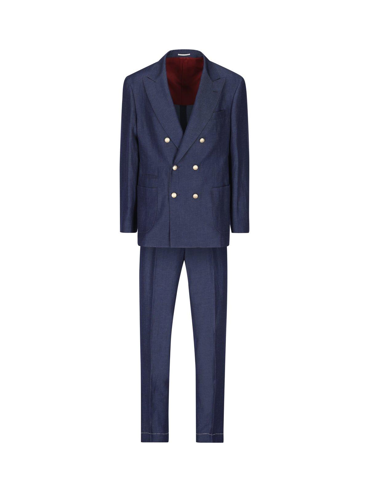 Shop Brunello Cucinelli Double-breasted Suit In Denim