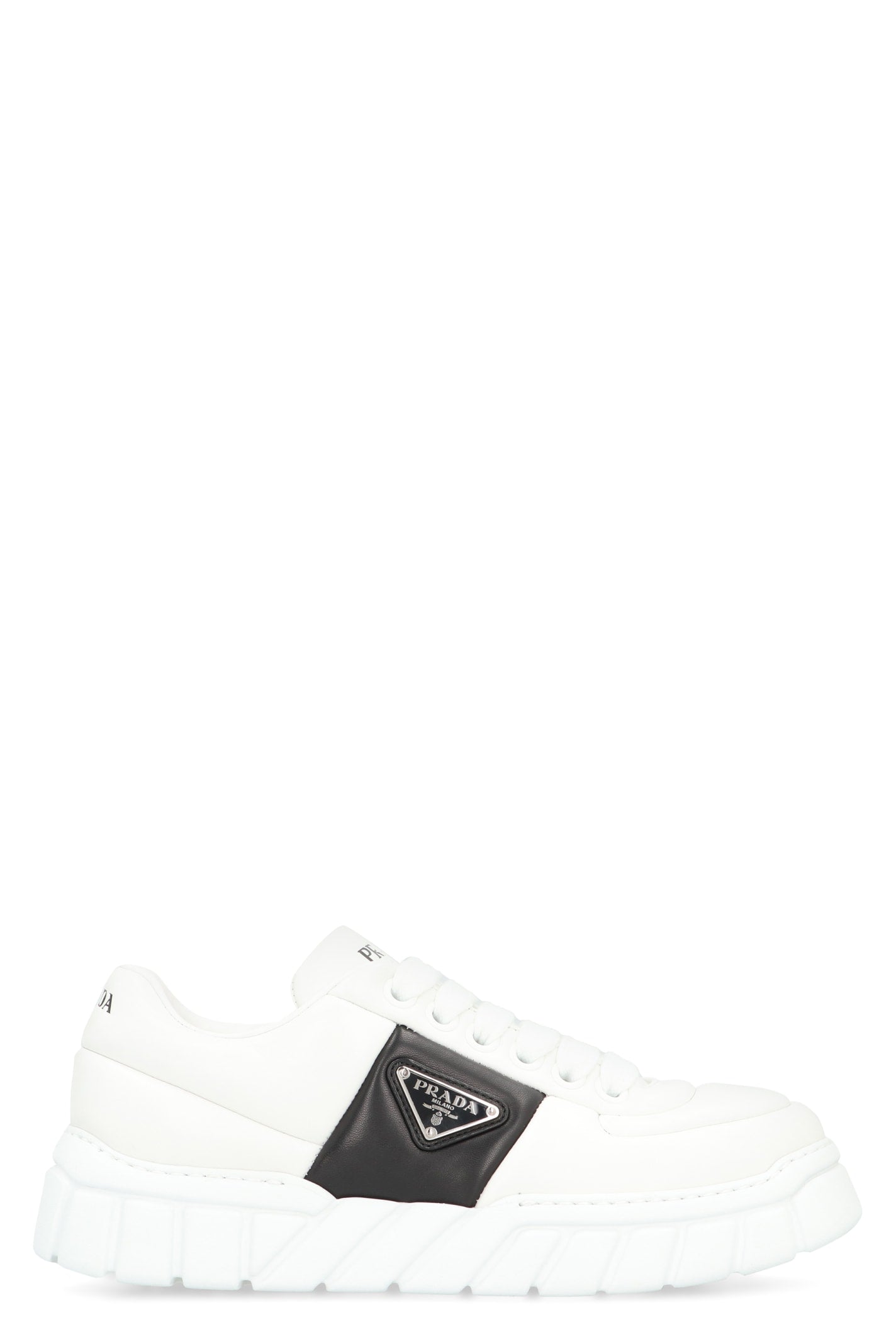 Shop Prada Leather Low-top Sneakers In White