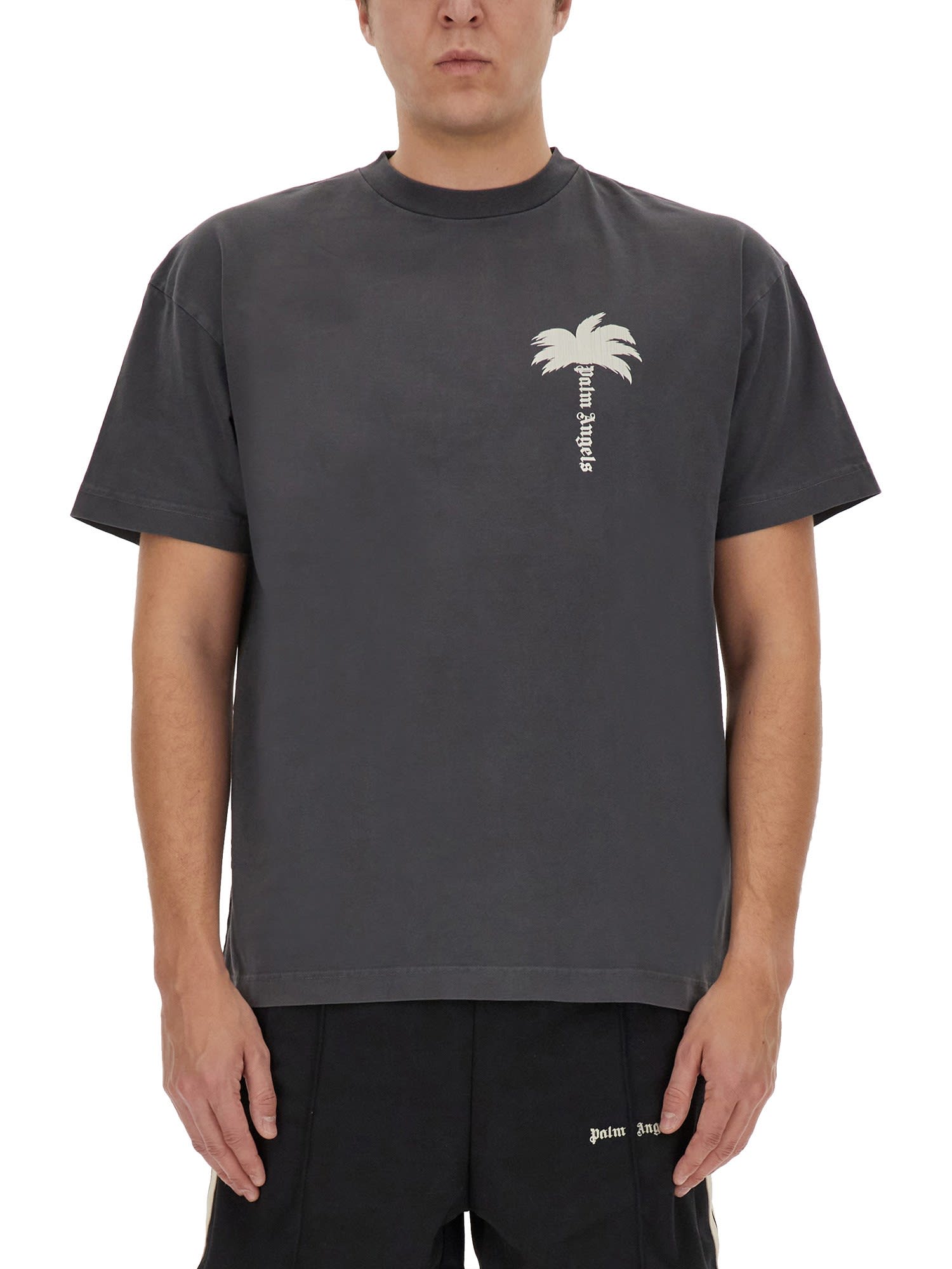 Palm Angels T-shirt With Logo In Gray