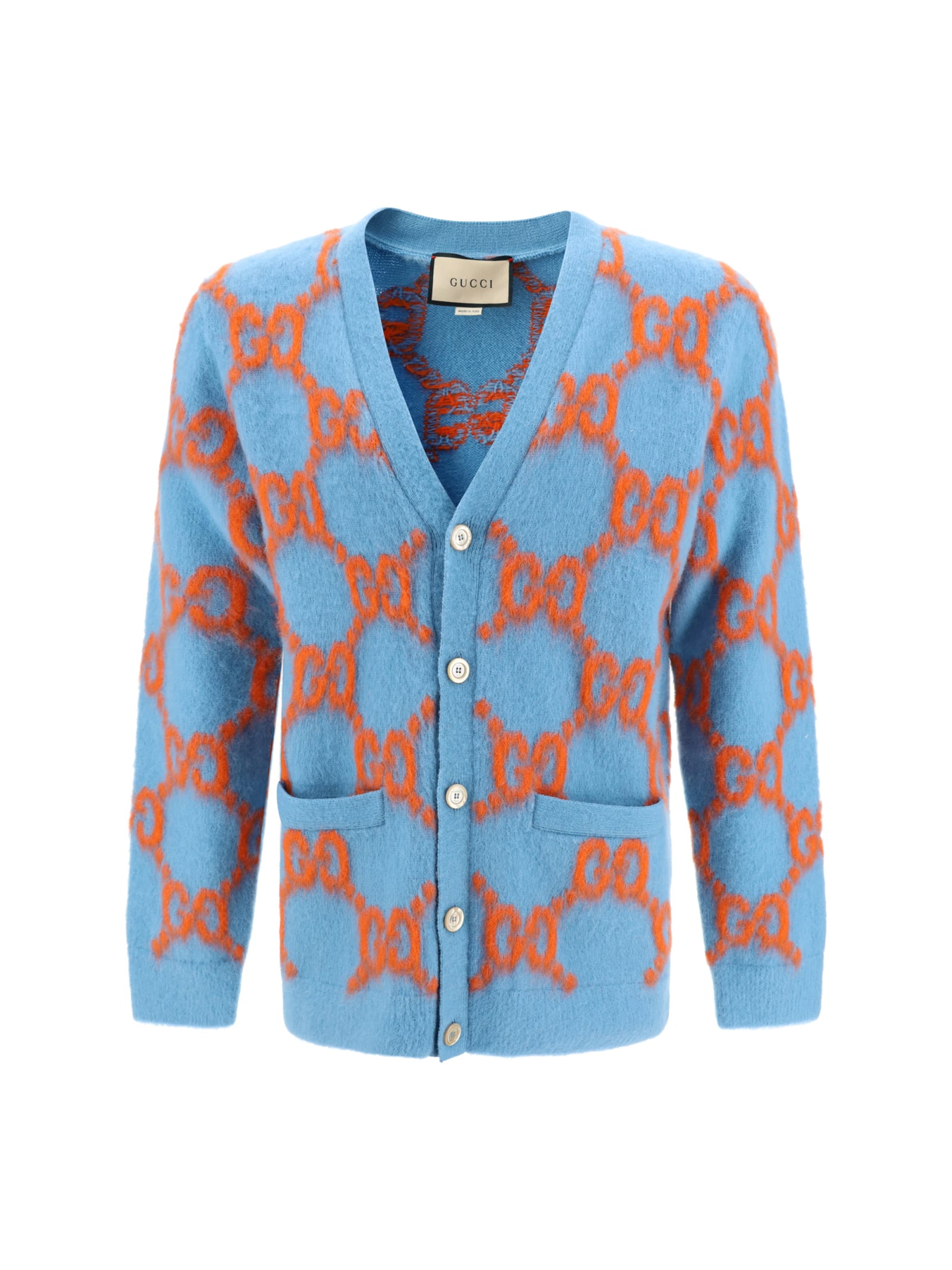 Shop Gucci Cardigan In Azure/orange