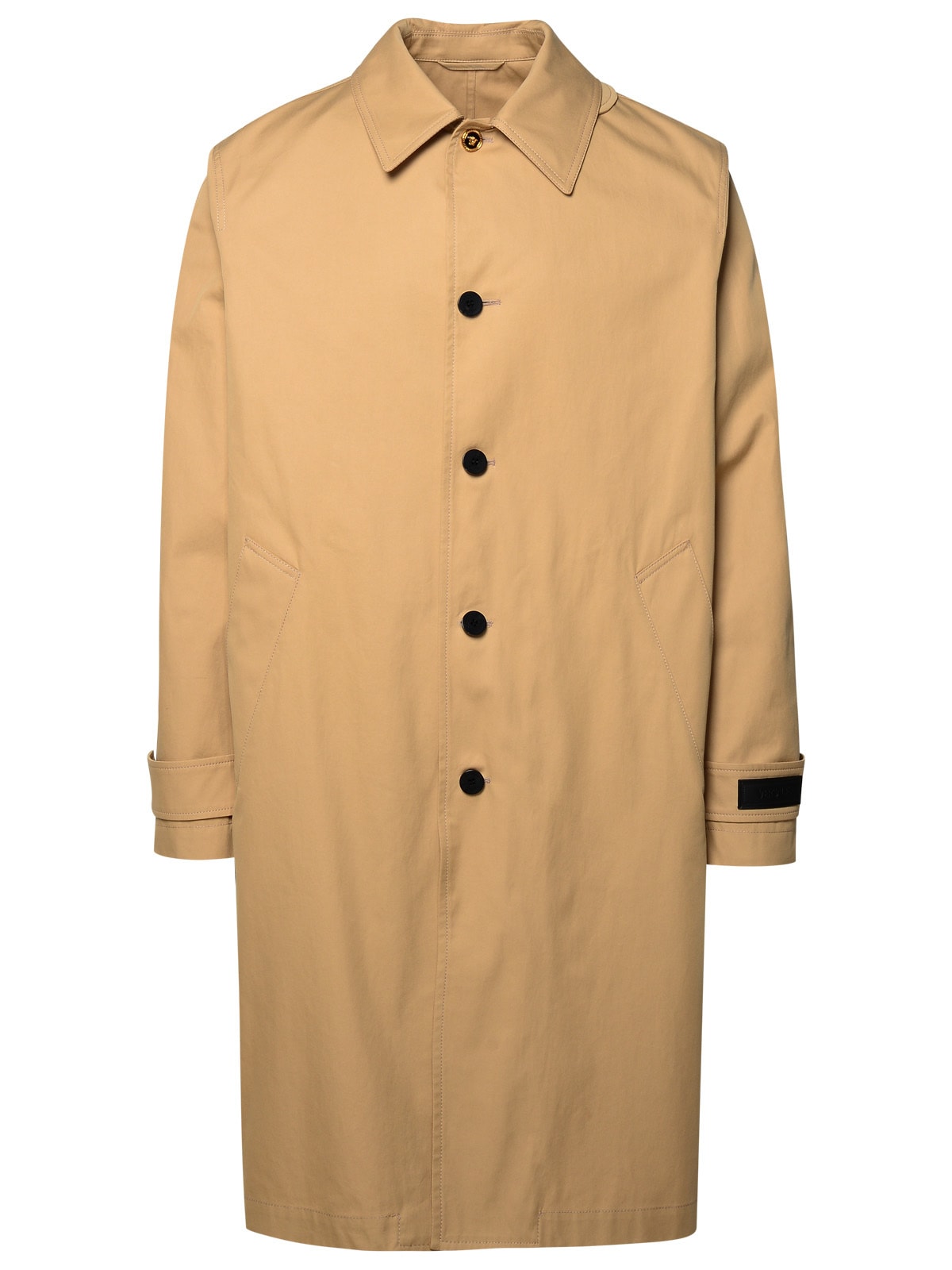 Shop Versace Barocco Beige Cotton And Silk Trench Coat In Champagne
