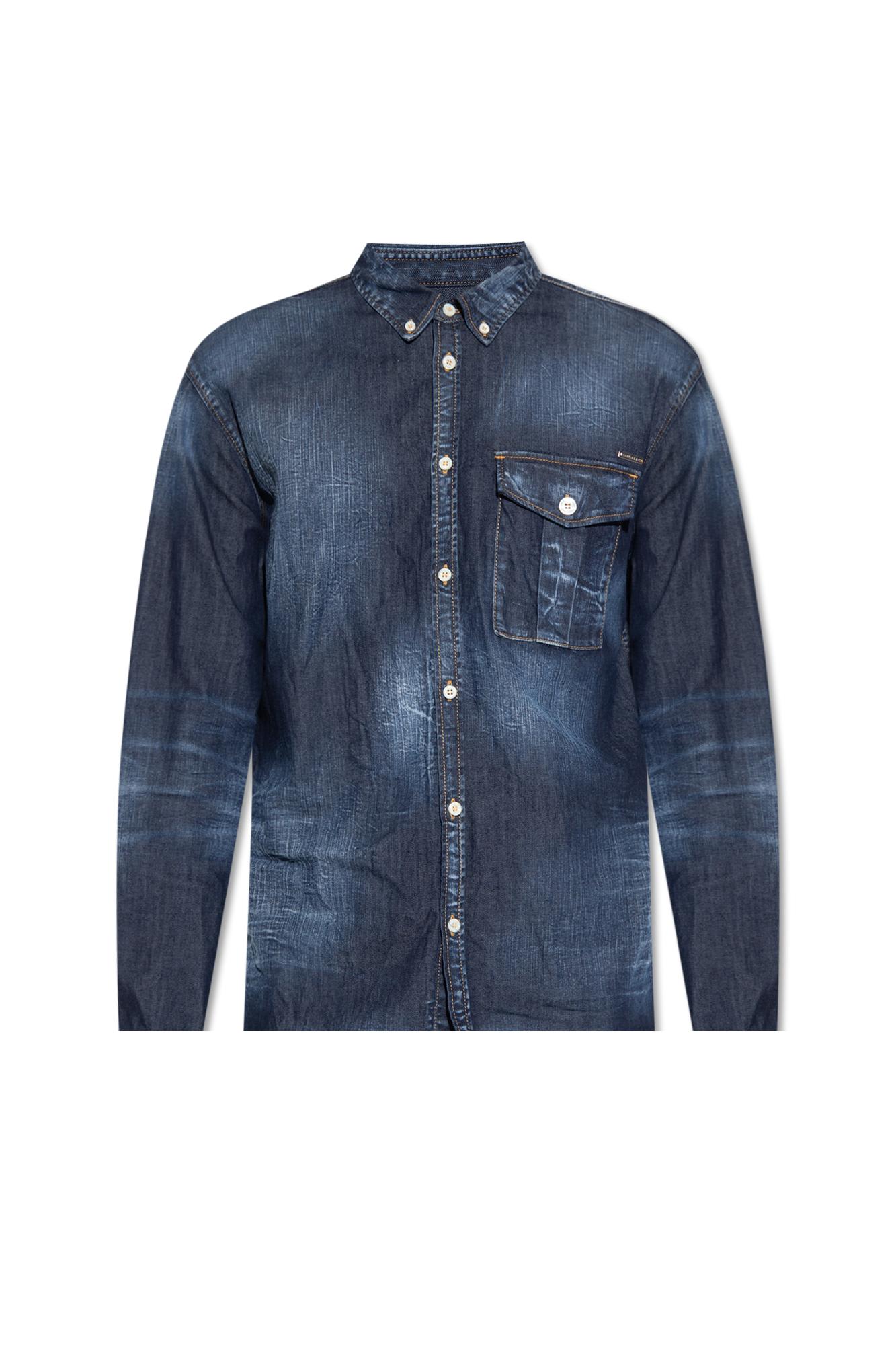 Shop Dsquared2 Denim Shirt With Logo In Blue