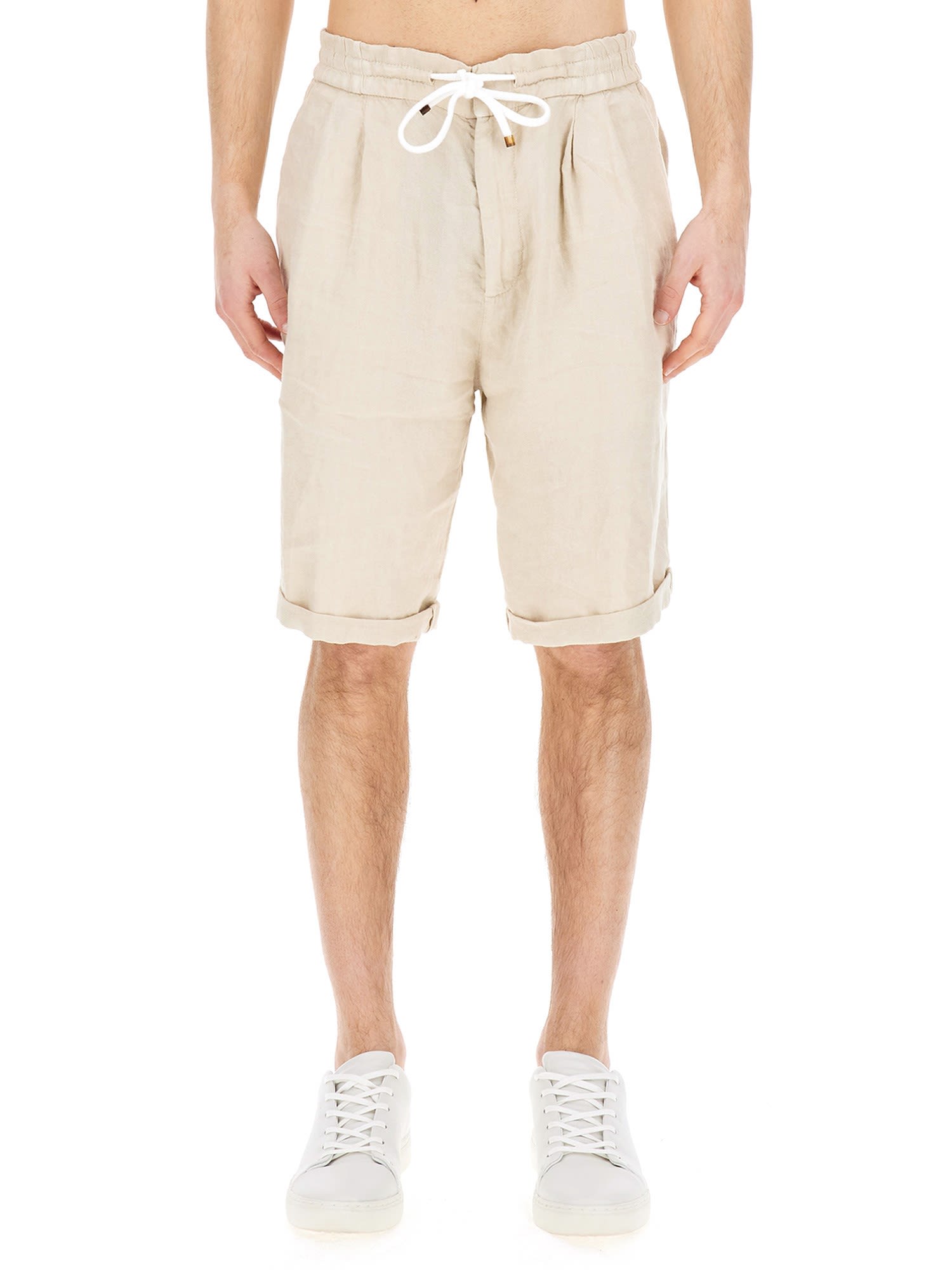 Shop Brunello Cucinelli Linen Bermuda Shorts In Avorio